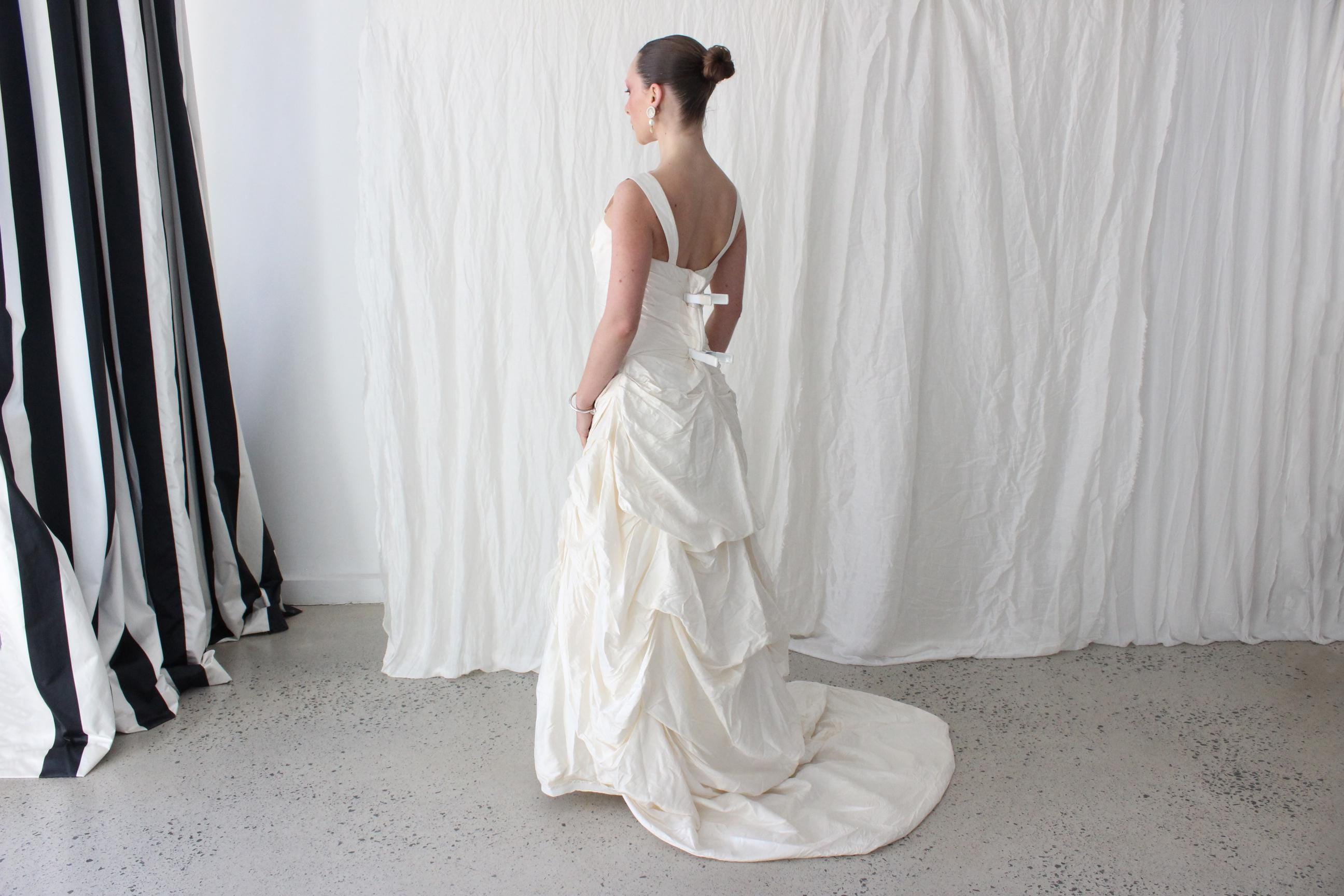 2000s Lightweight Silk Gathered & Textural Asymmetric Gown