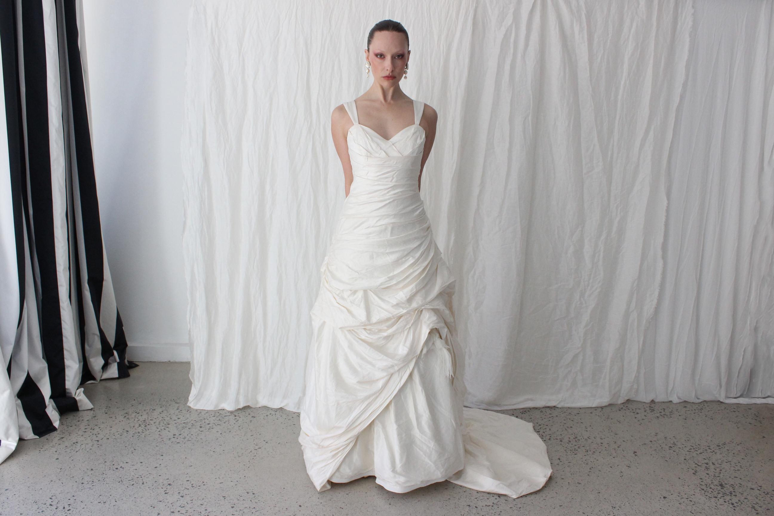 2000s Lightweight Silk Gathered & Textural Asymmetric Gown