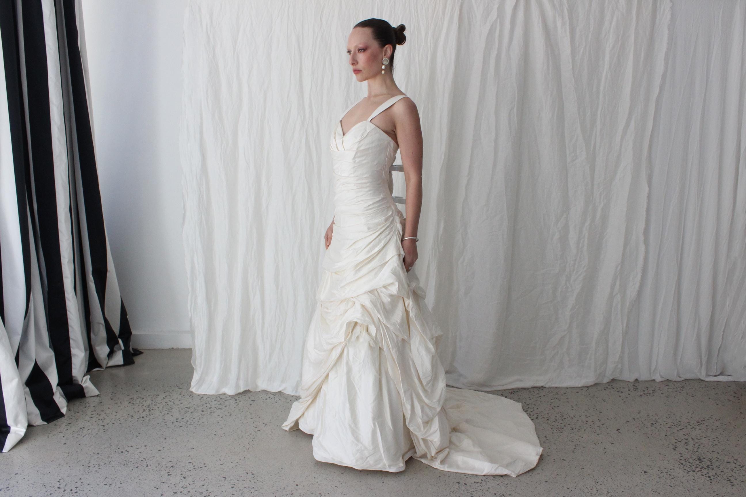 2000s Lightweight Silk Gathered & Textural Asymmetric Gown