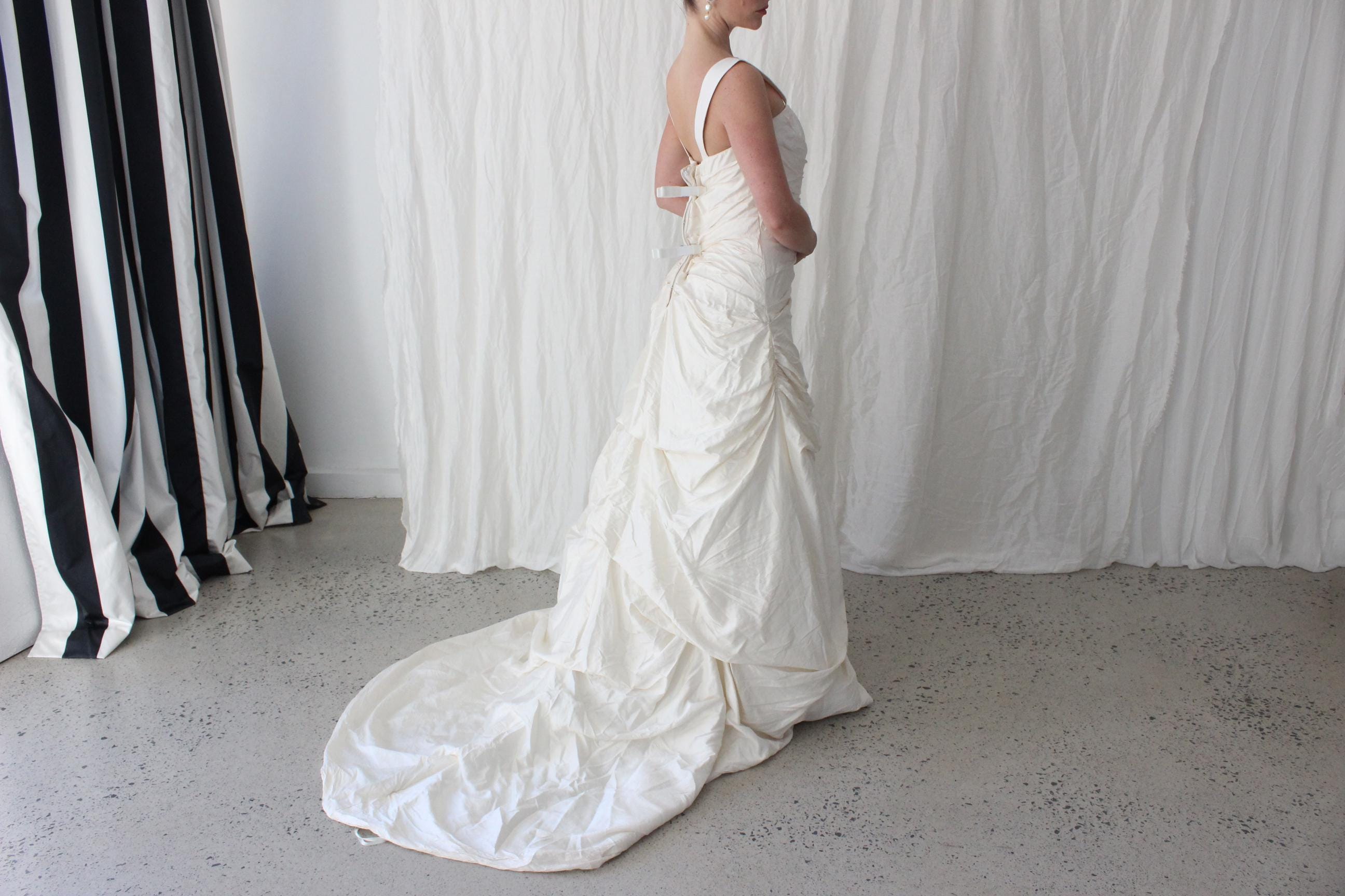 2000s Lightweight Silk Gathered & Textural Asymmetric Gown