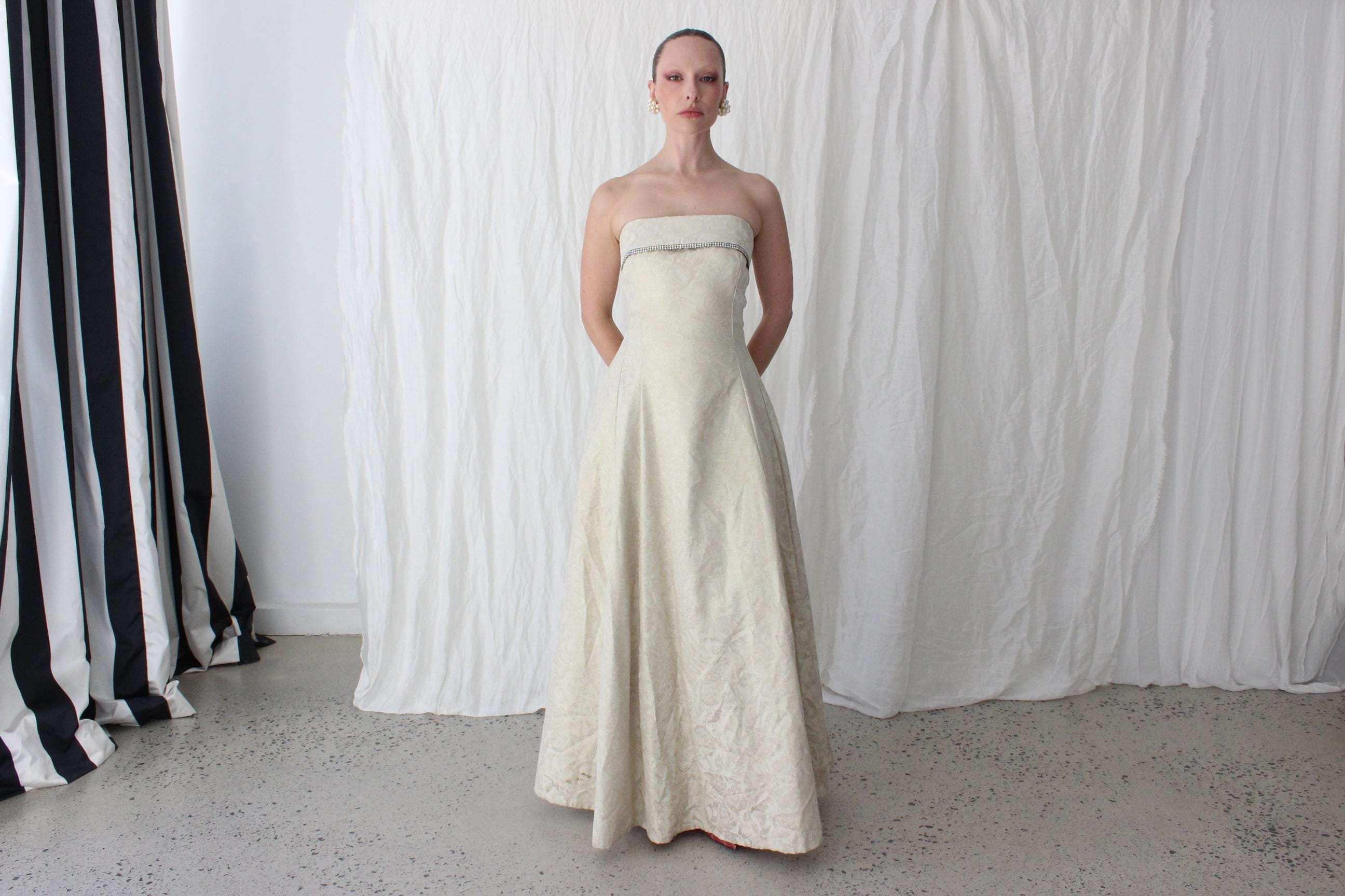 90s Gold Metallic Jacquard Renaissance Bride Gown