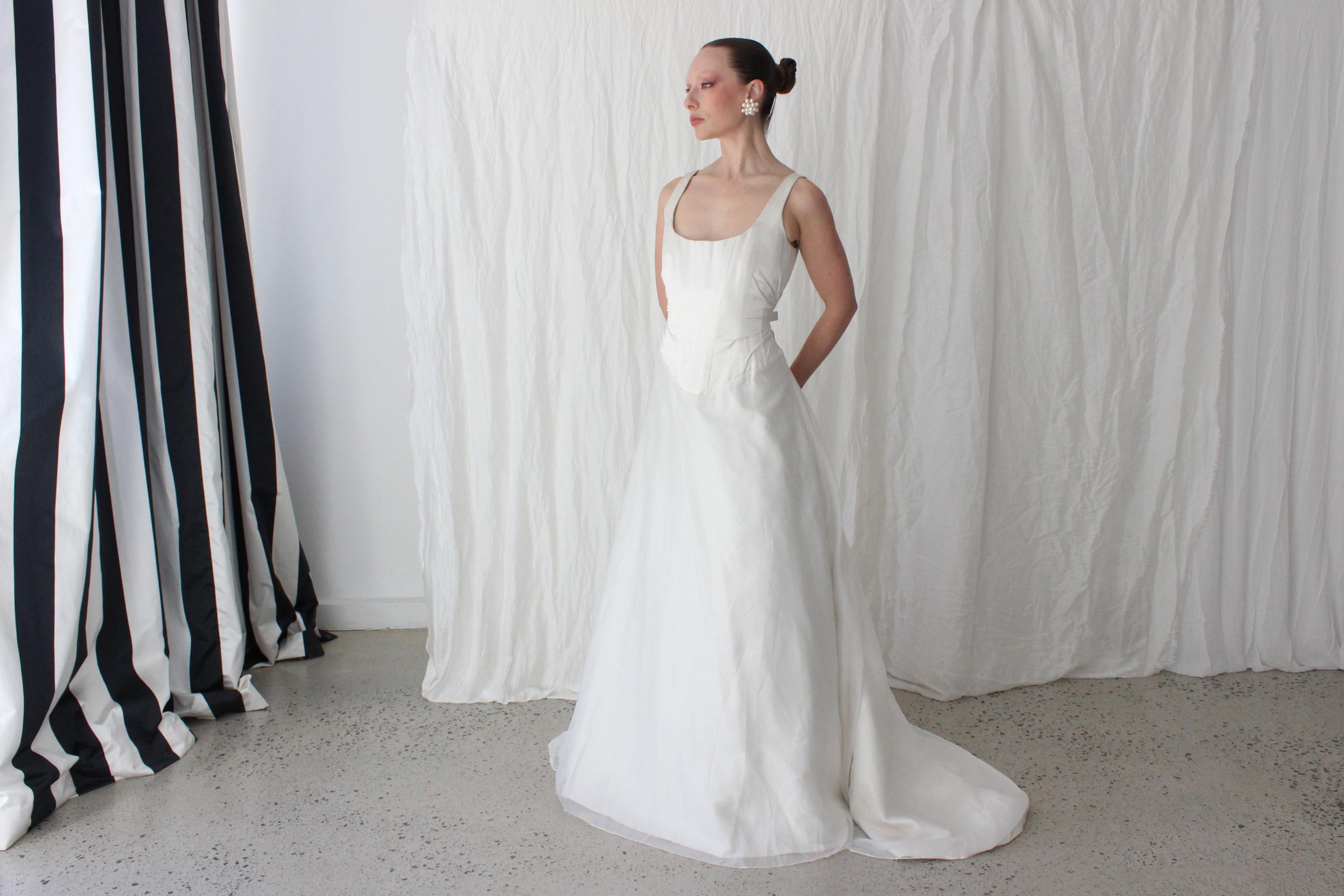 90s Duchess Satin Corset Bodice Gown