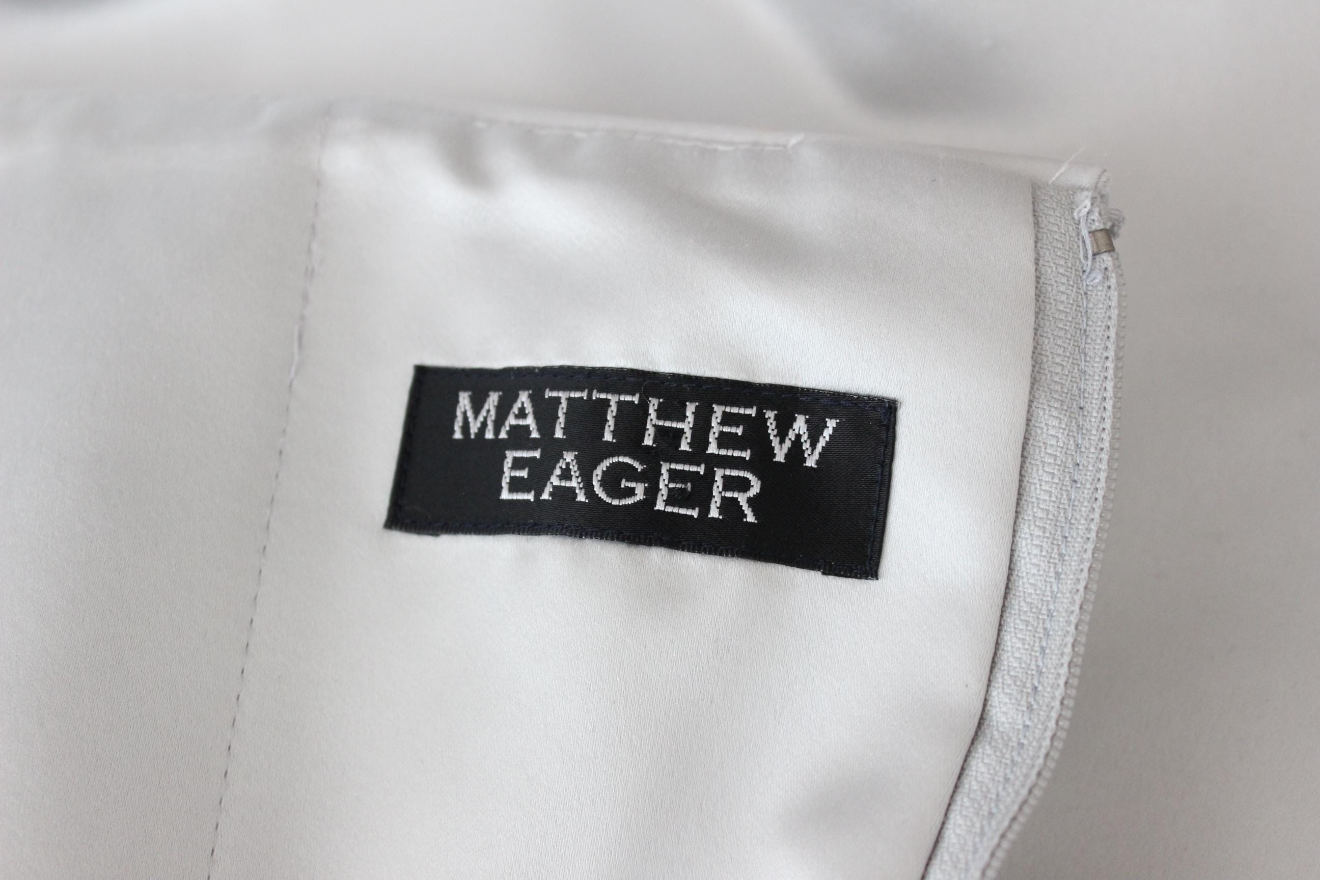 90s Ice Blue Duchess Satin Strapless Gown by Matthew Eager