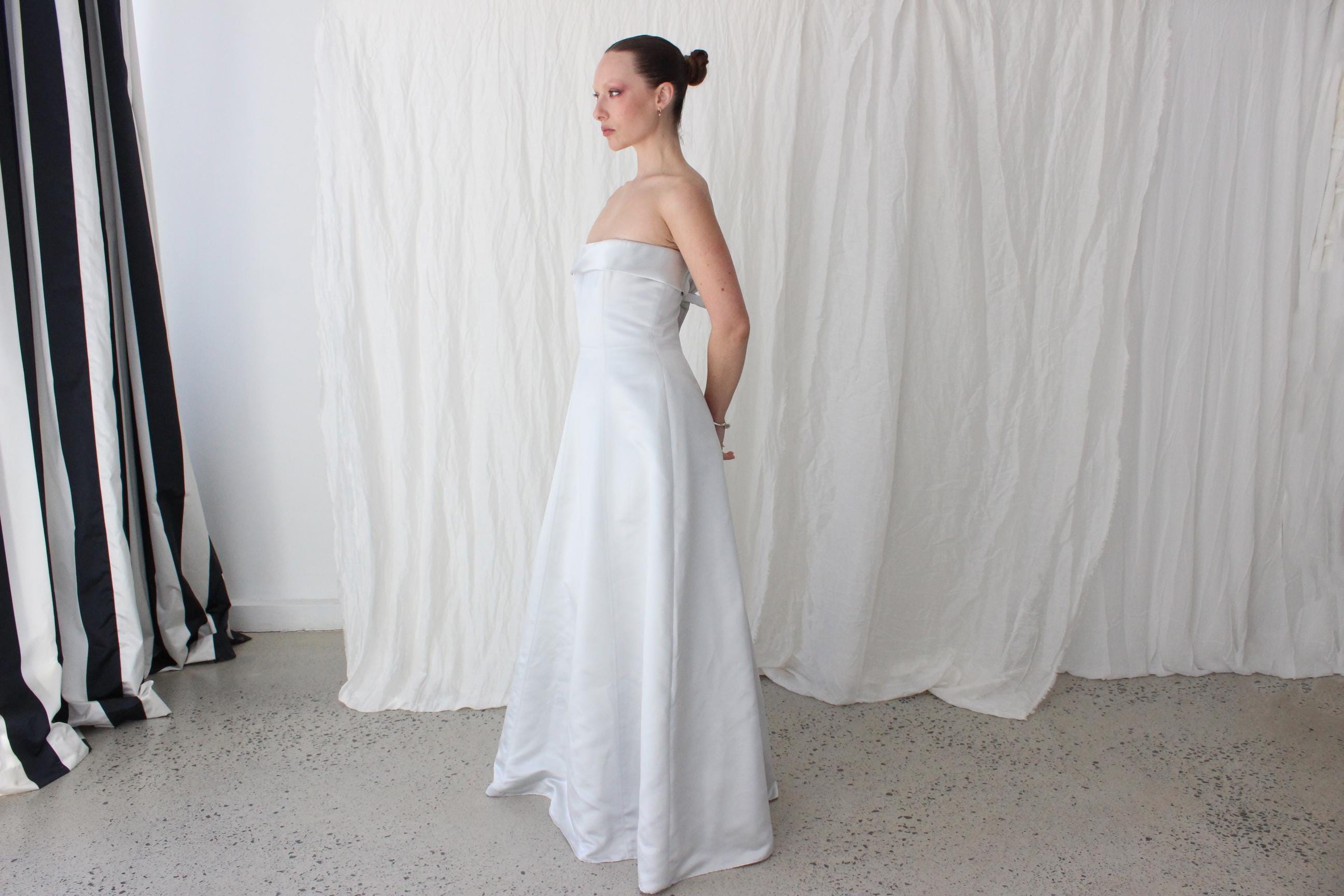 90s Ice Blue Duchess Satin Strapless Gown by Matthew Eager