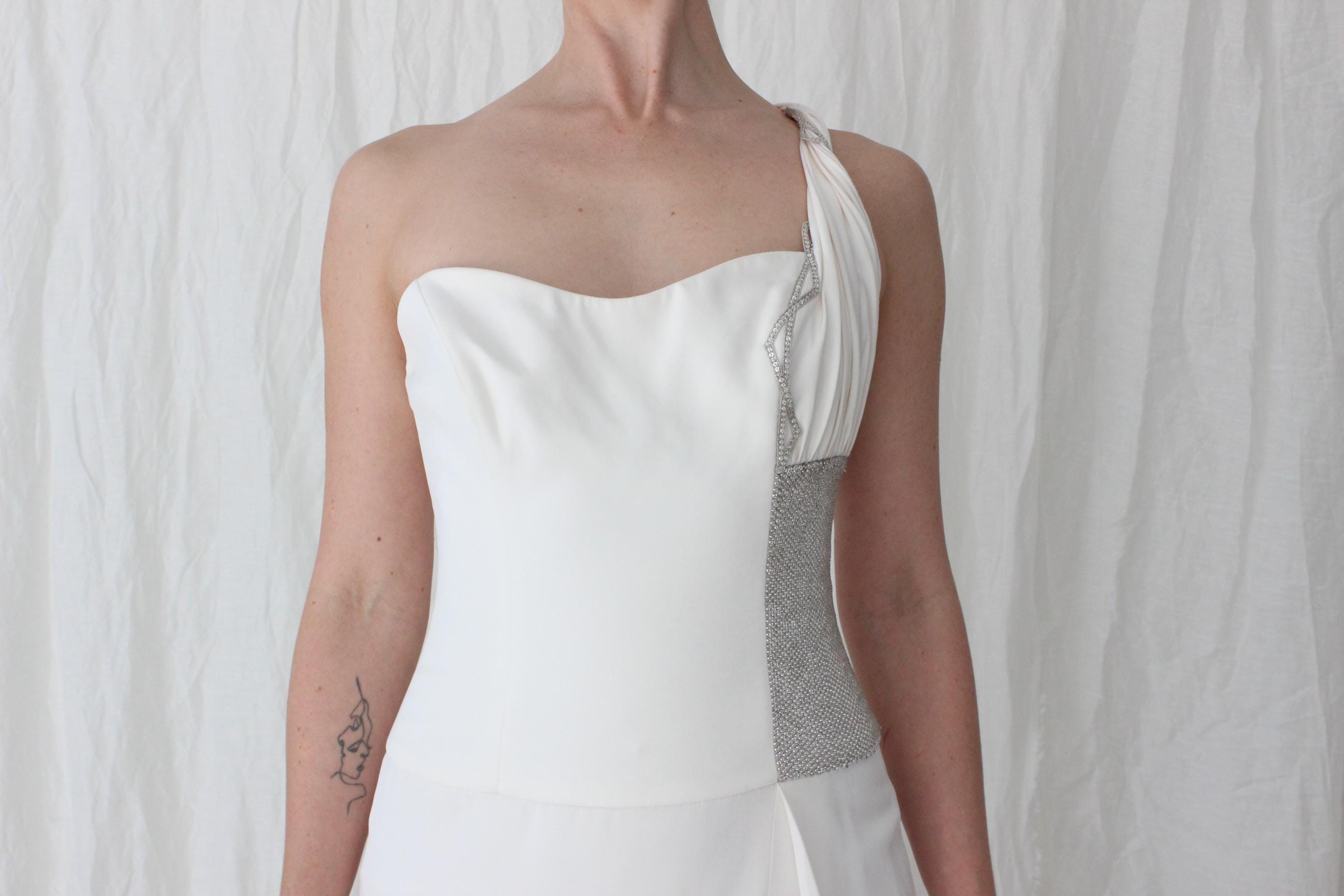 Y2K Silk & Rhinestone One Shoulder Column Gown