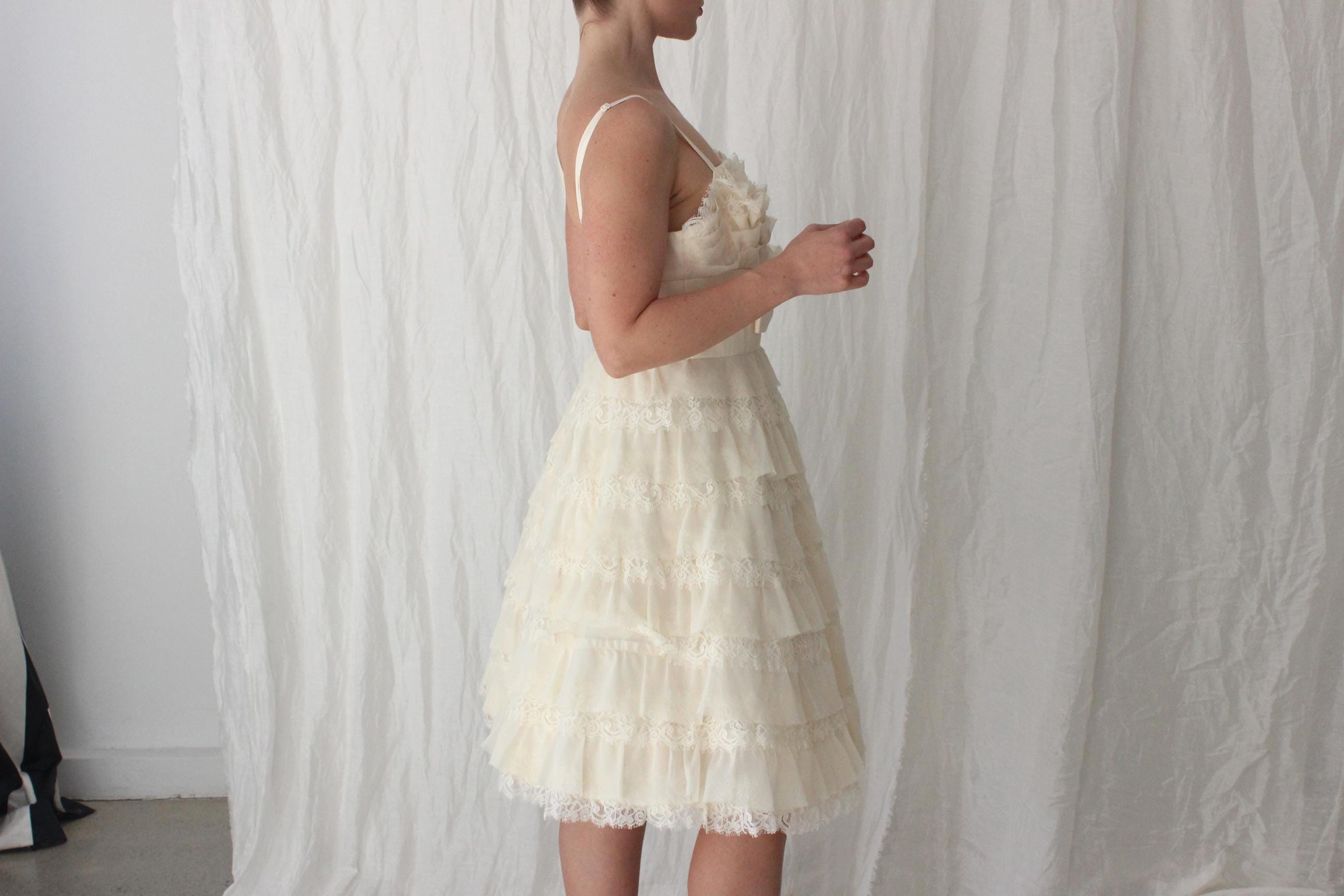 2000s Alannah Hill Tiered Lace & Organza Bridal Mini