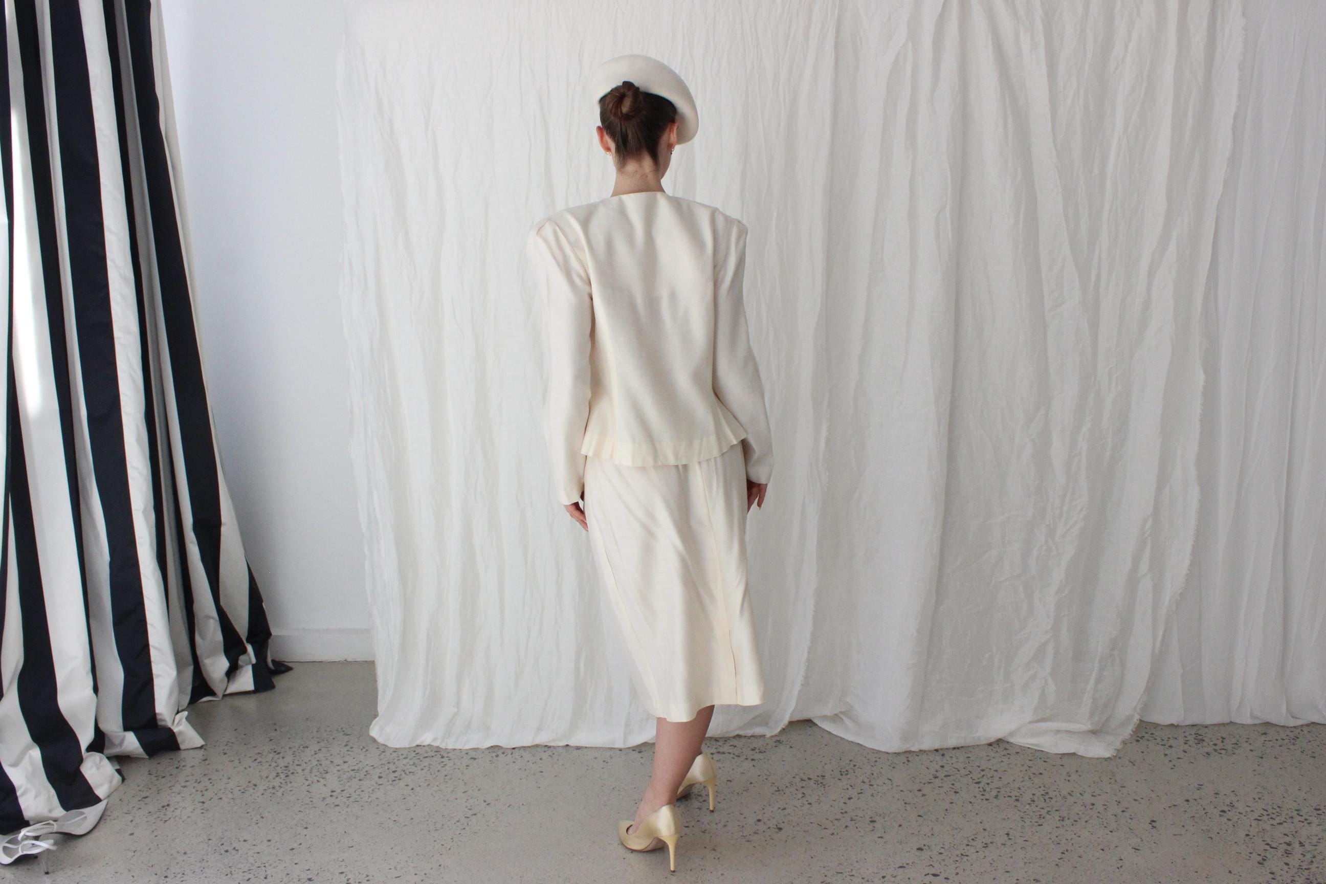 80s Leslie Fay Scalloped Two Piece Bridal Suit