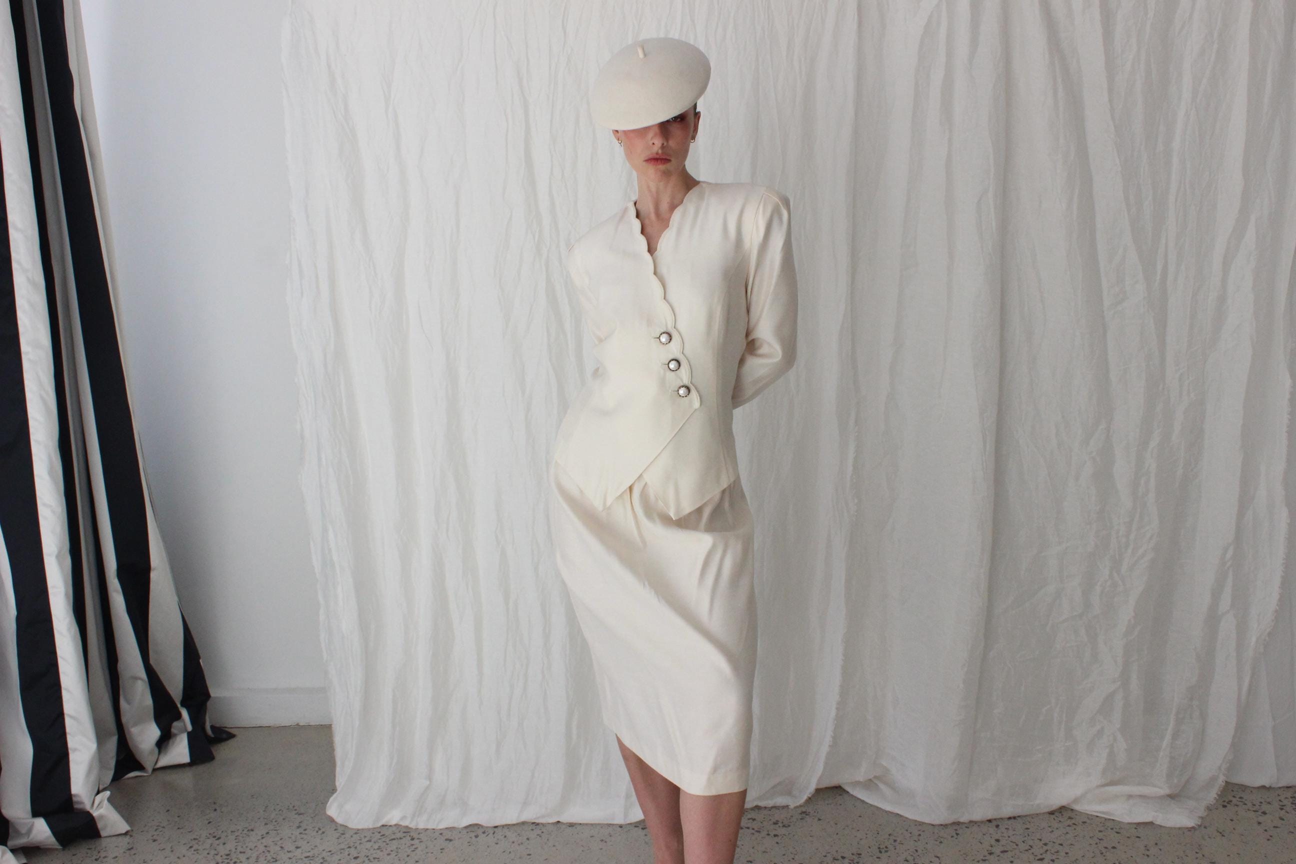 80s Leslie Fay Scalloped Two Piece Bridal Suit