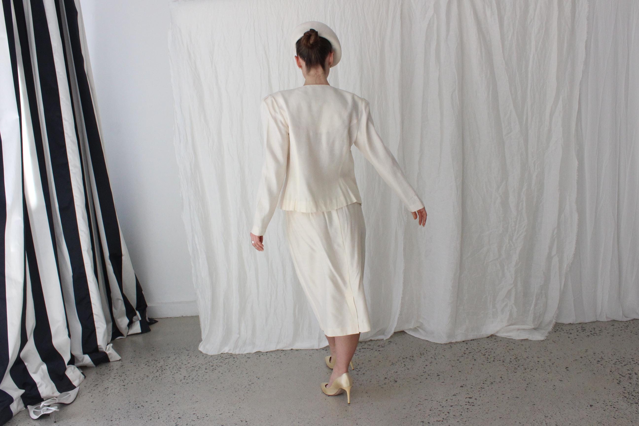 80s Leslie Fay Scalloped Two Piece Bridal Suit
