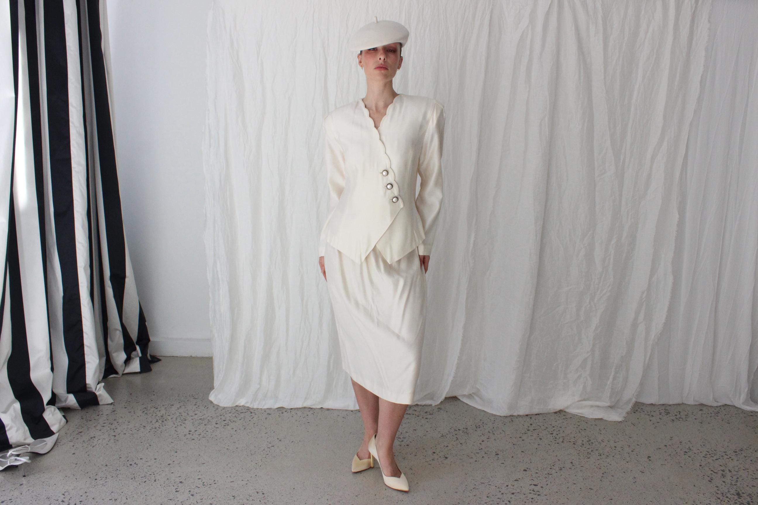 80s Leslie Fay Scalloped Two Piece Bridal Suit