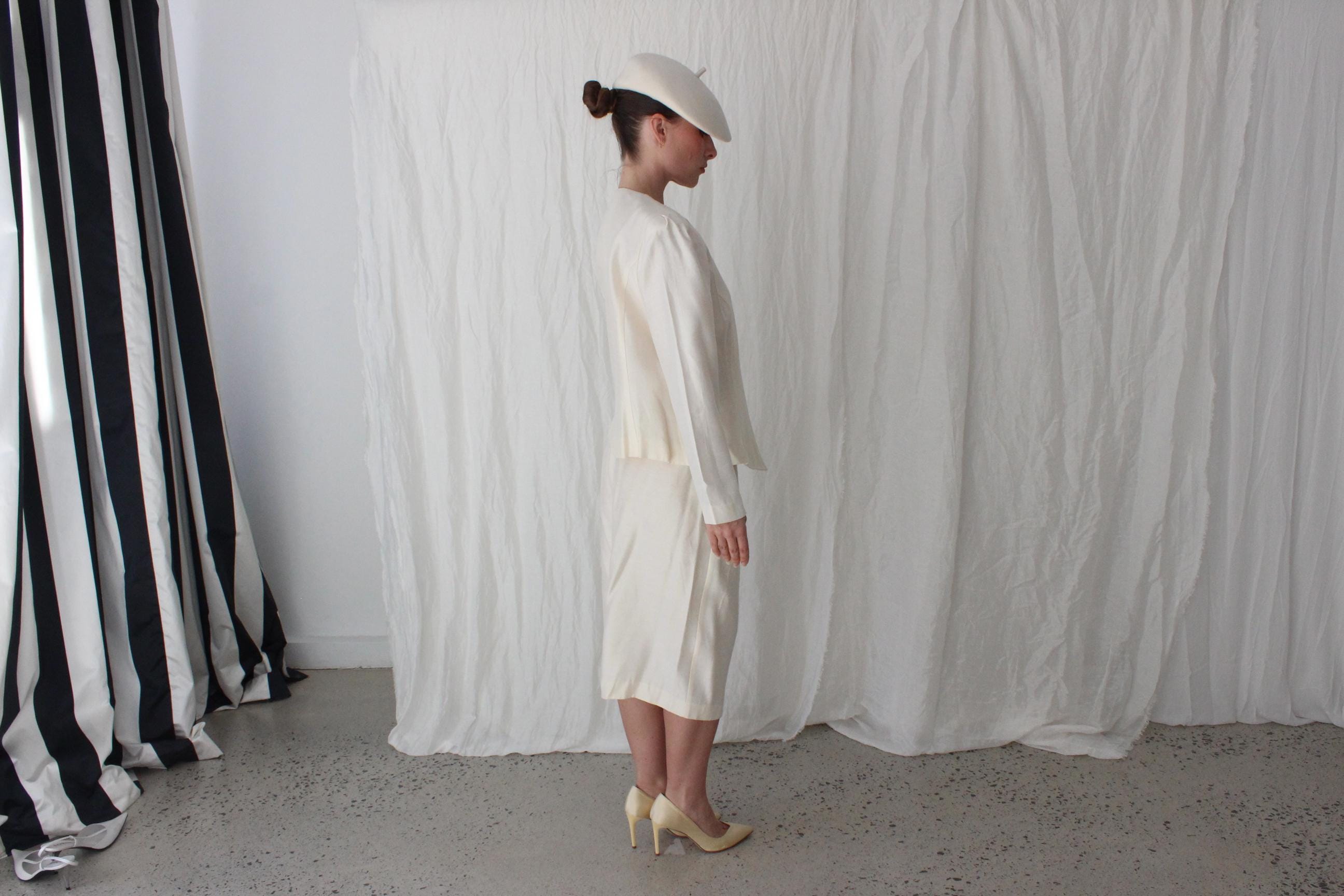 80s Leslie Fay Scalloped Two Piece Bridal Suit