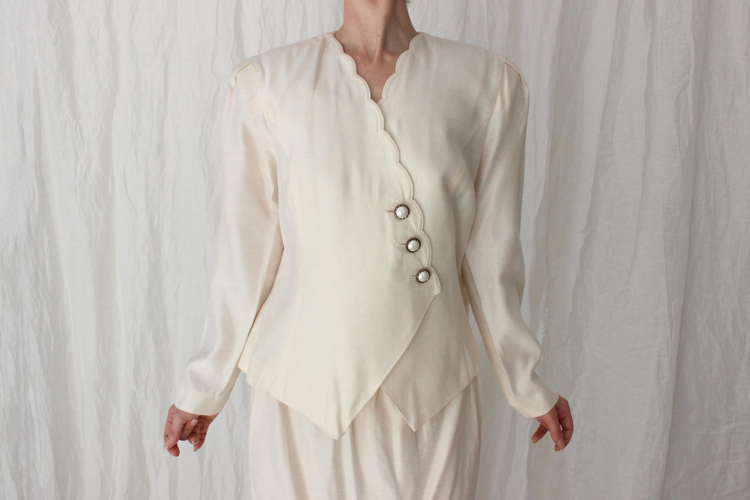 80s Leslie Fay Scalloped Two Piece Bridal Suit