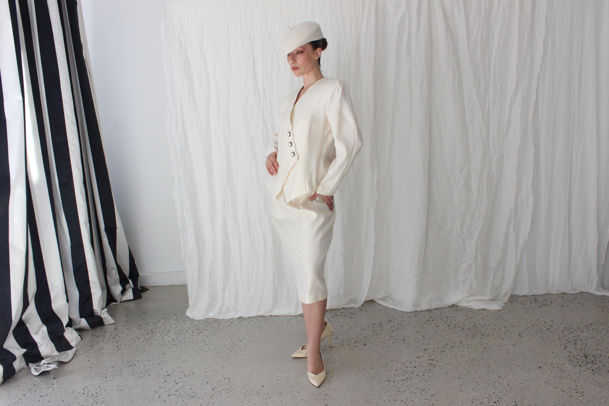 80s Leslie Fay Scalloped Two Piece Bridal Suit