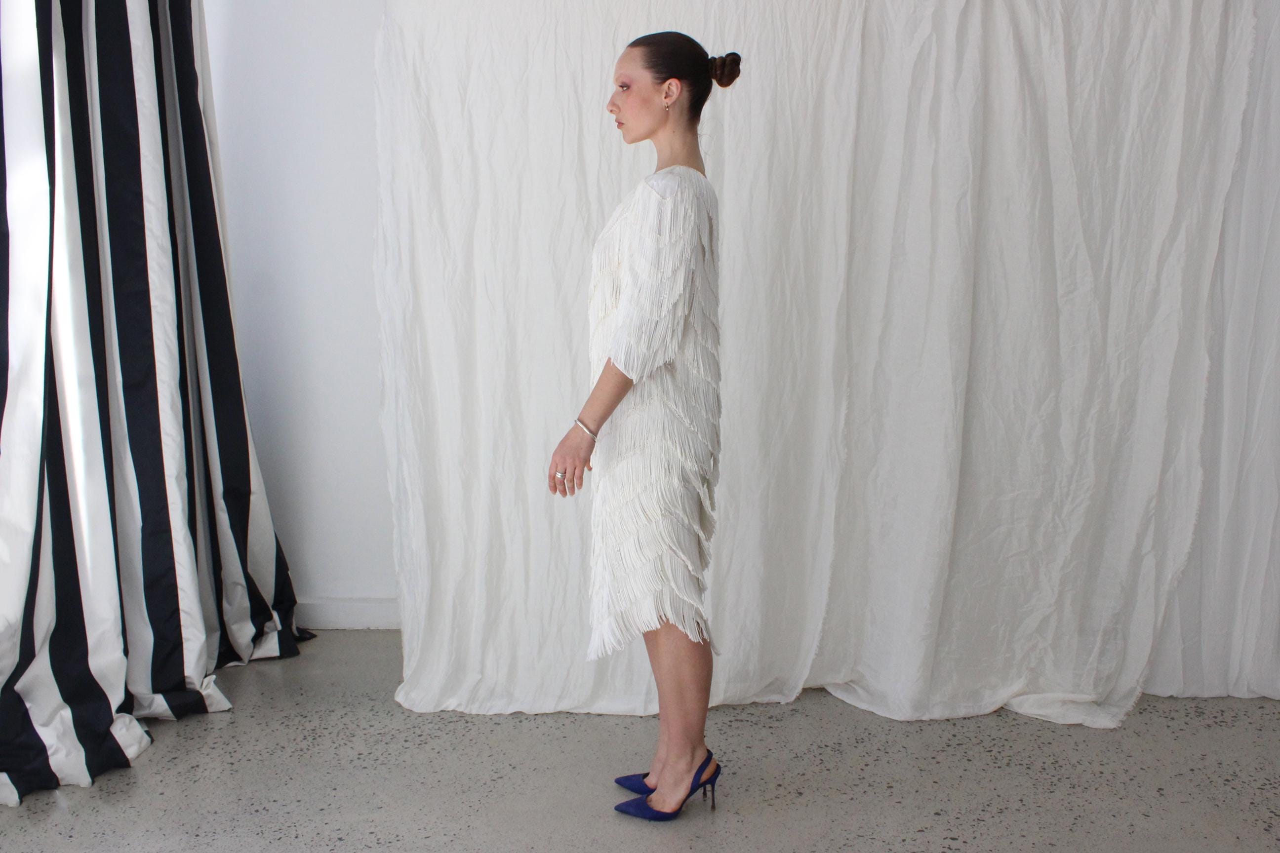 80s Lush Tassel Cha Cha Bridal Cocktail Dress