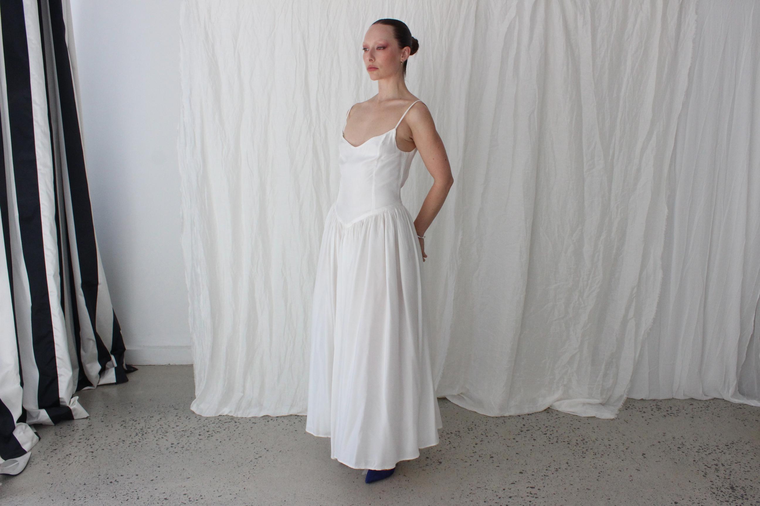 80s Ballerina Cut Basque Waist Wedding Dress