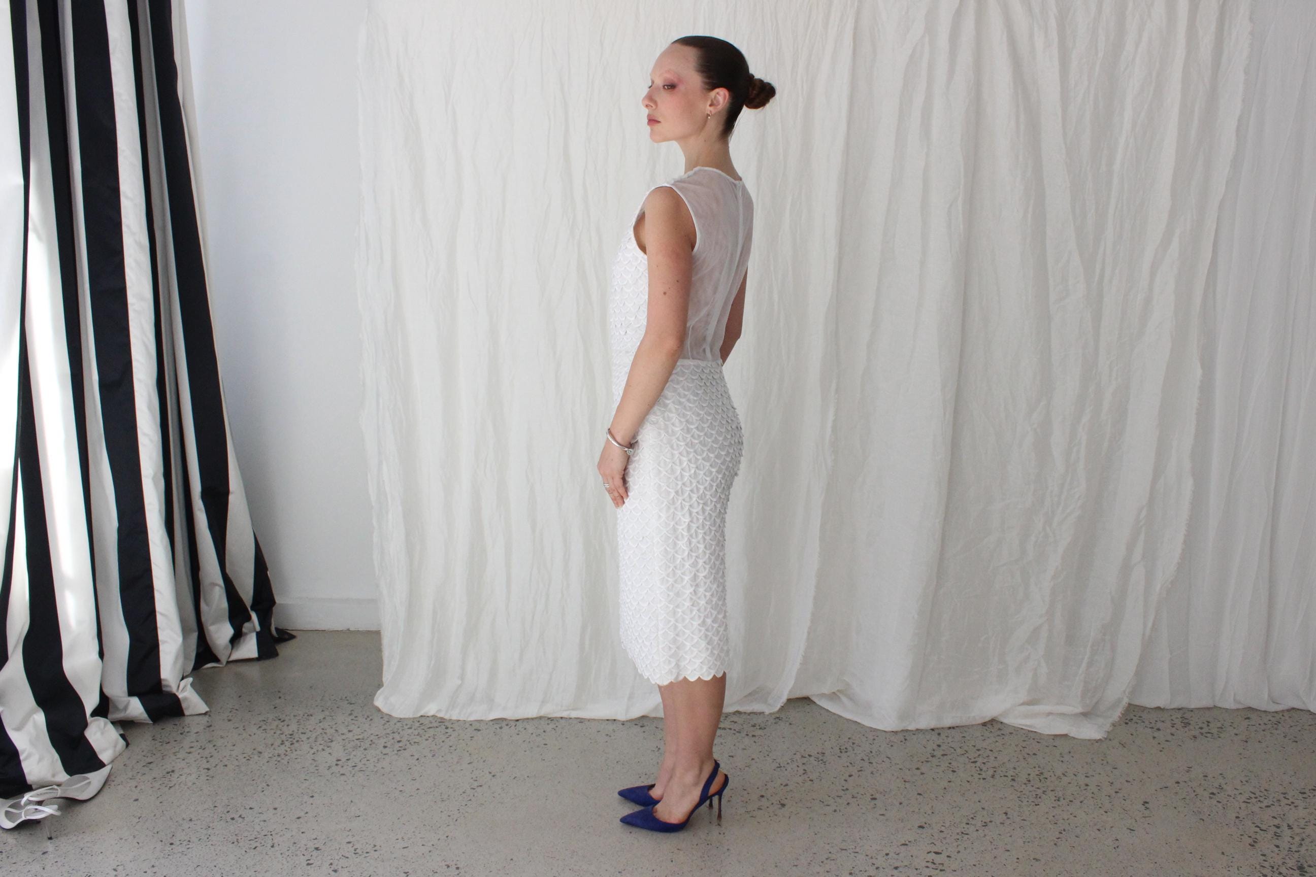 2000s Stella McCartney White Textural Fish Scale Dress