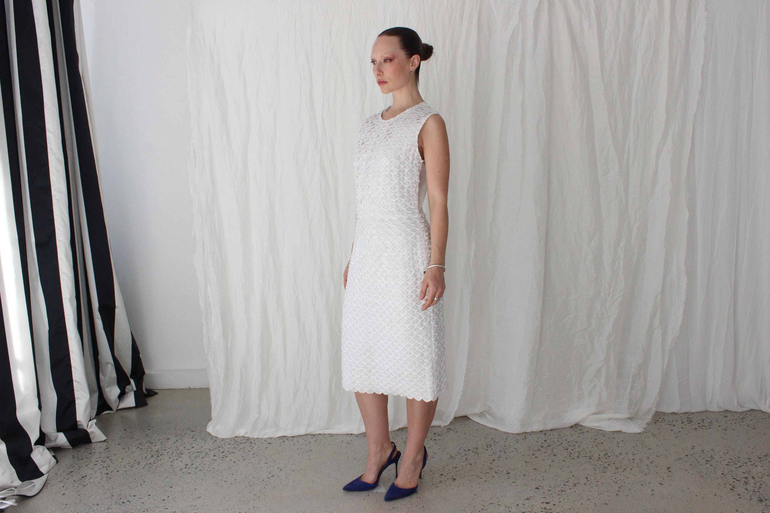 2000s Stella McCartney White Textural Fish Scale Dress