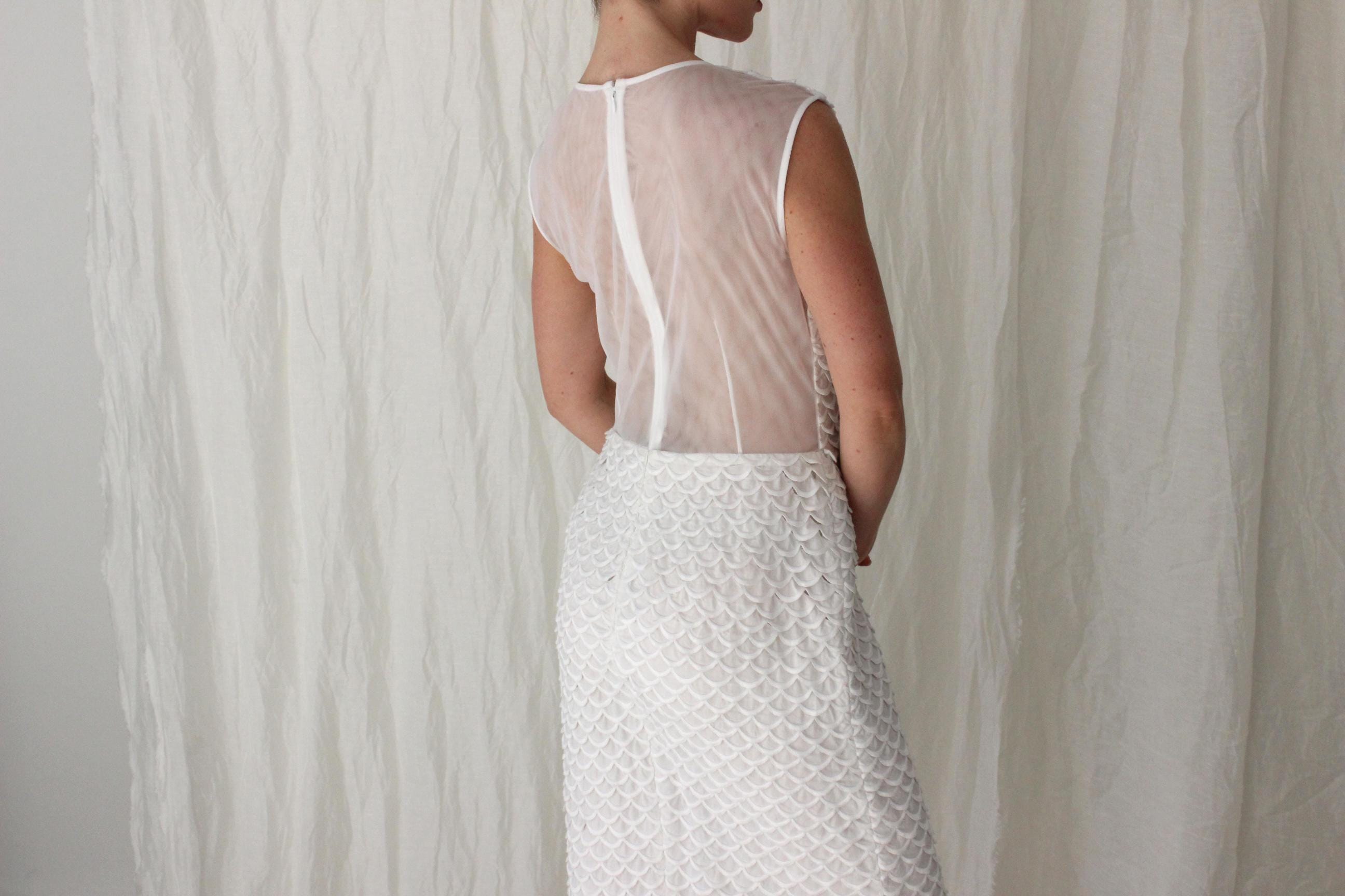 2000s Stella McCartney White Textural Fish Scale Dress