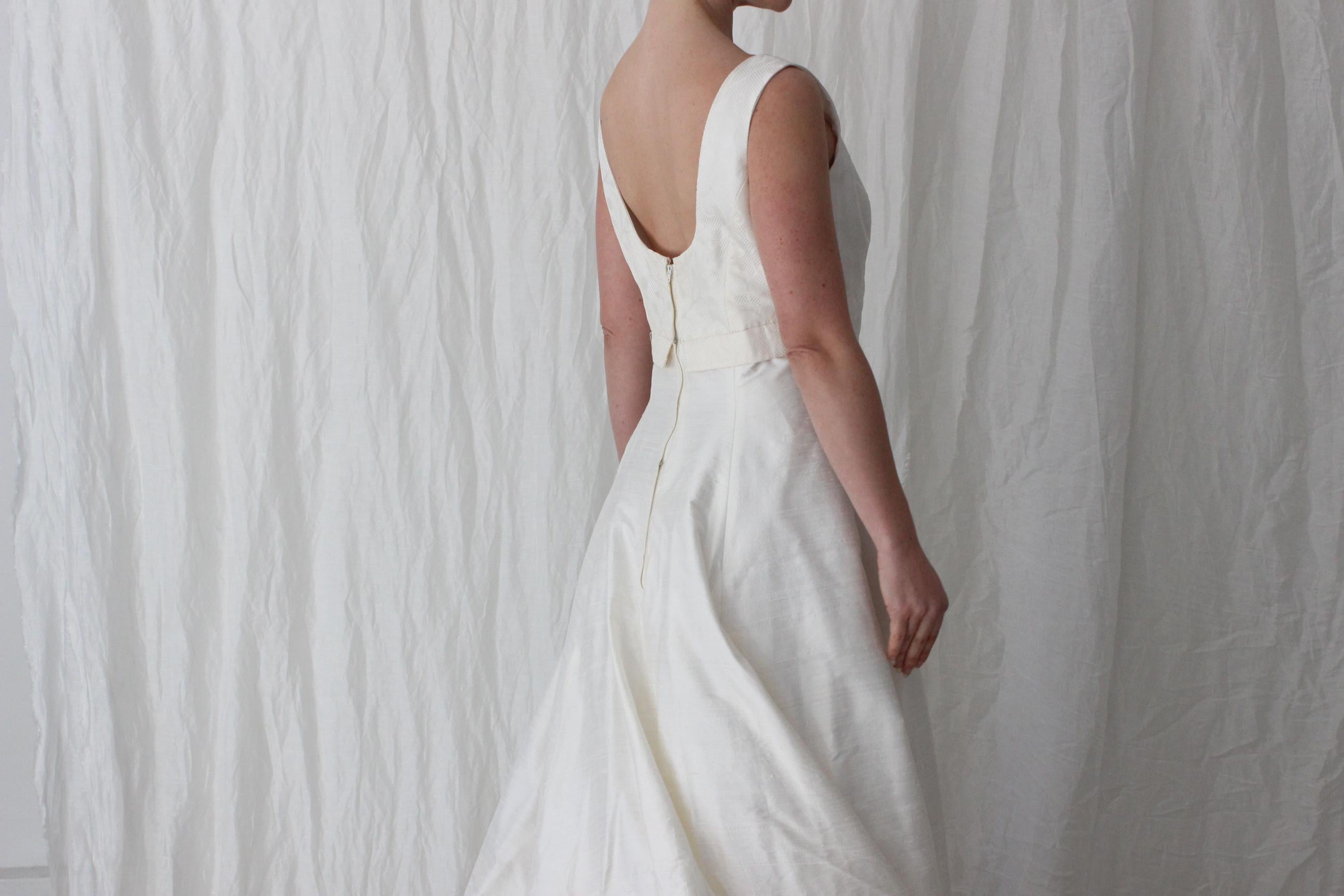 90s British Vintage Silk Dupion Empire Waist A Line Gown