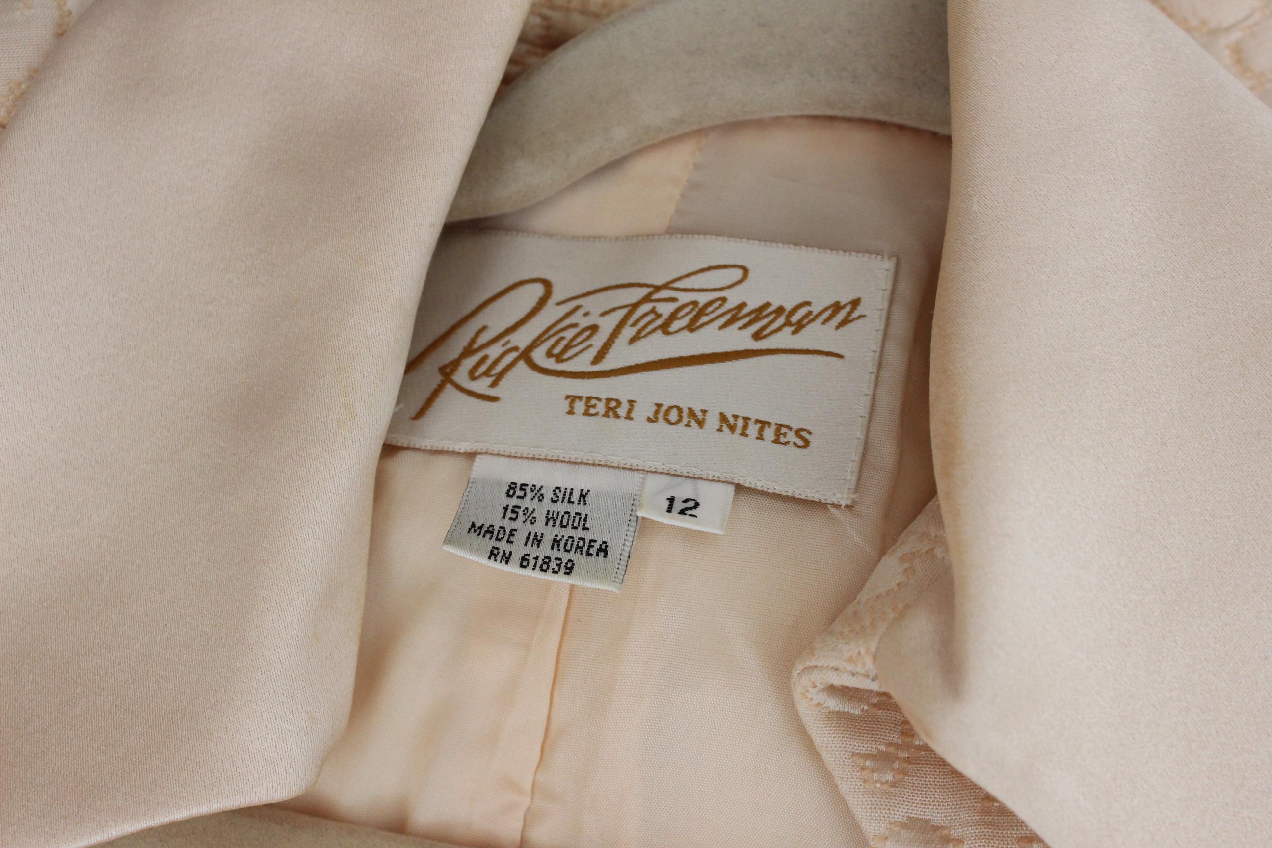 80s Peach Silk & Wool Quilted Two Piece Power Suit