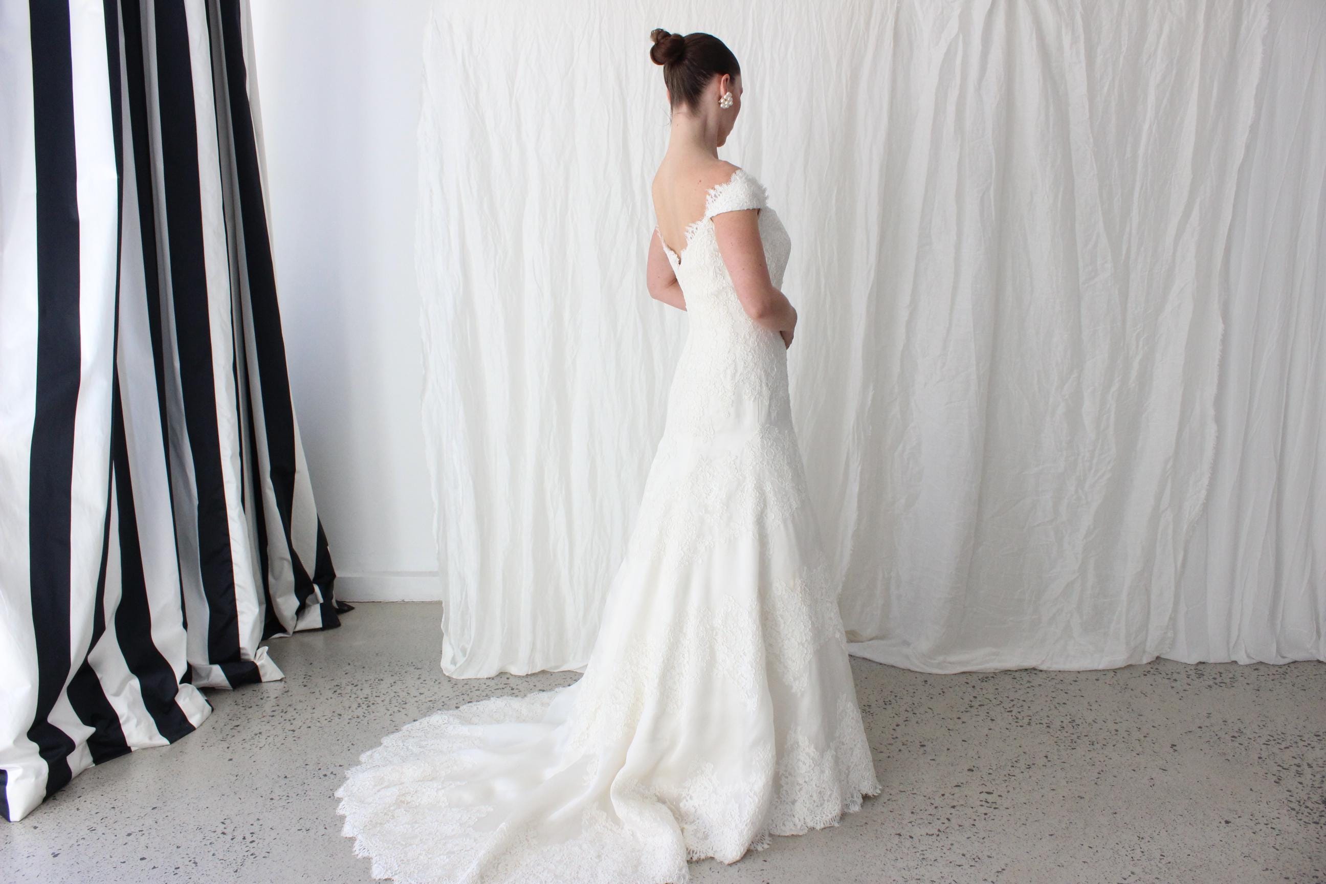 2000s Luxury French Lace & Italian Silk Organza Wedding Gown by Anne Barge