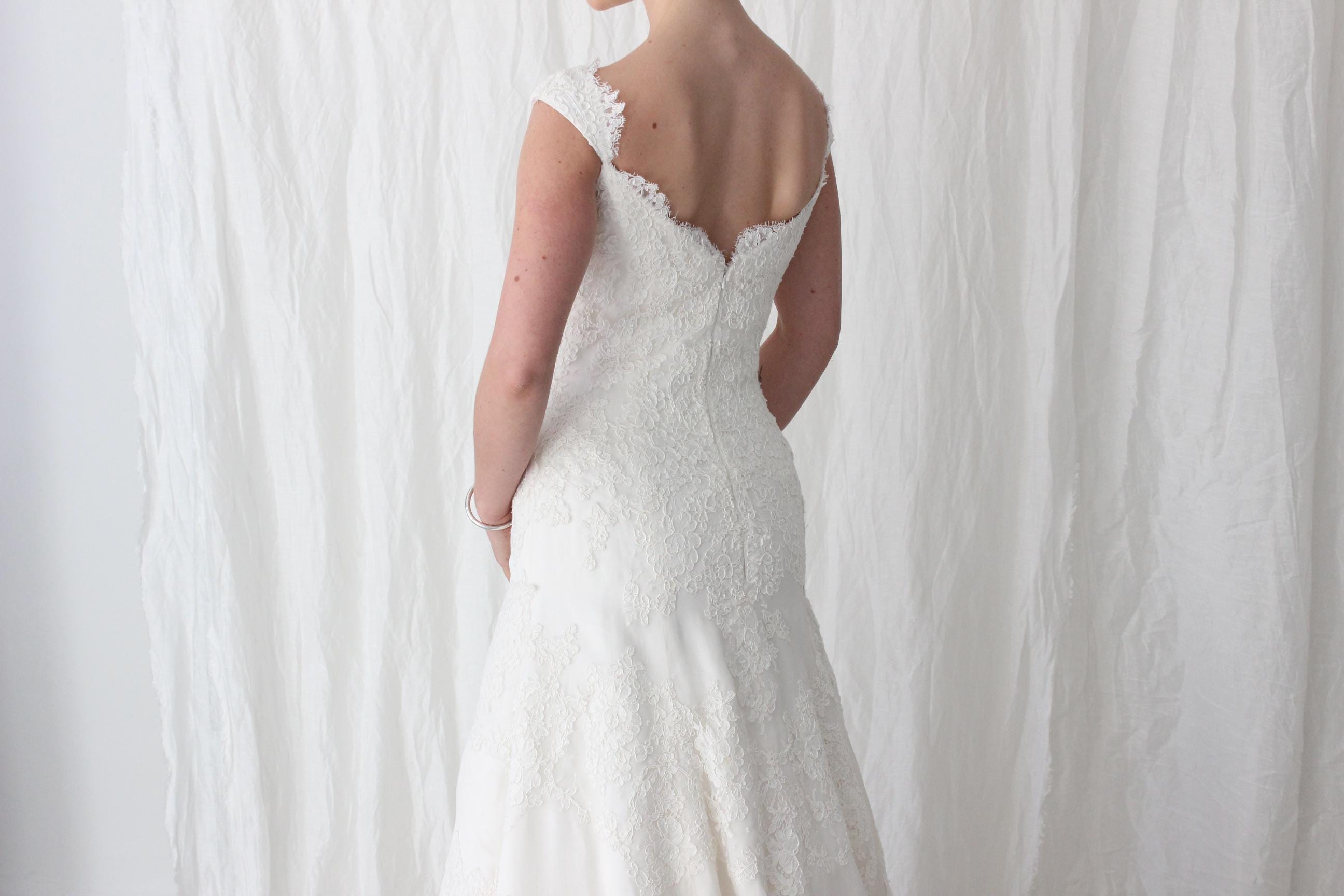 2000s Luxury French Lace & Italian Silk Organza Wedding Gown by Anne Barge
