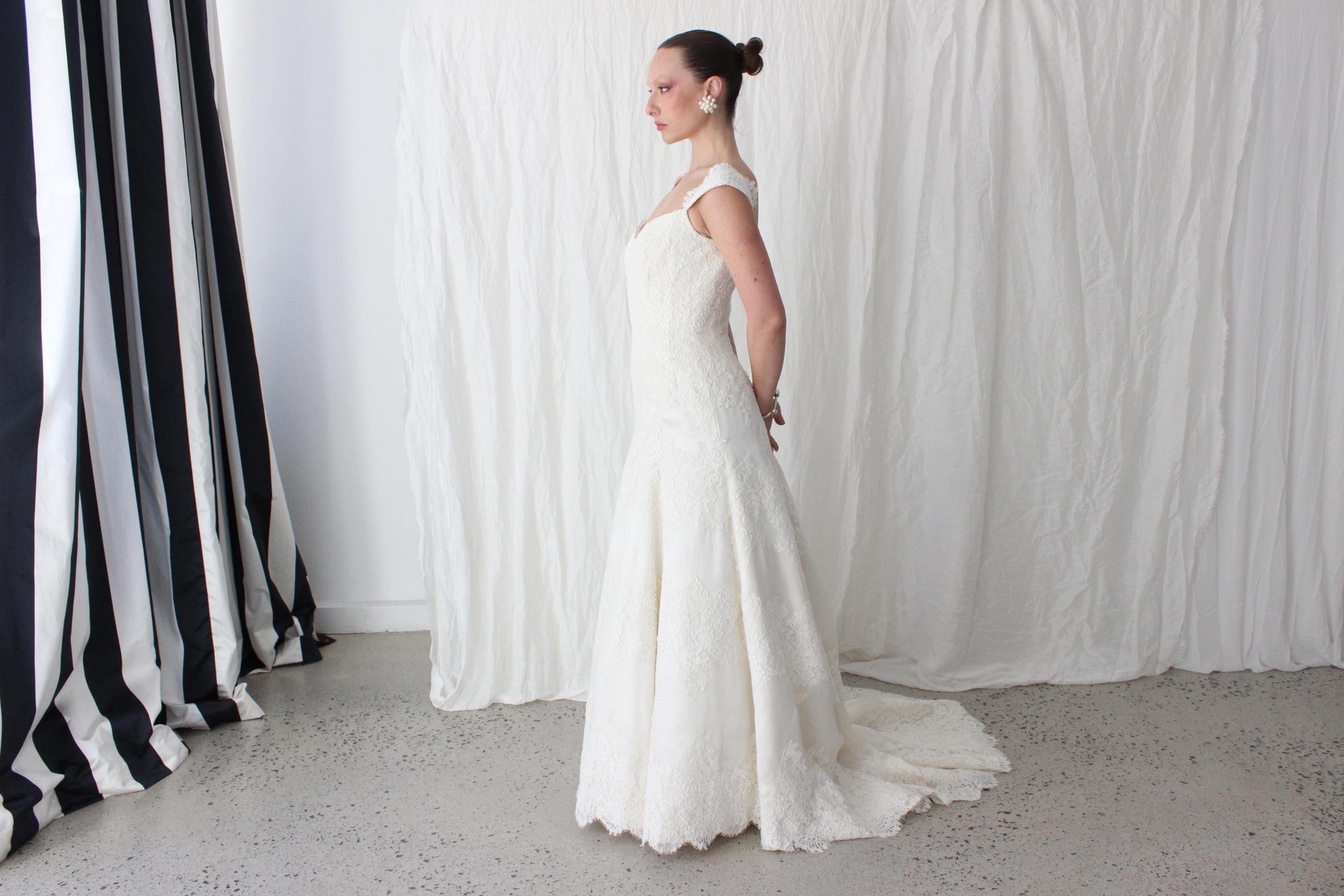 2000s Luxury French Lace & Italian Silk Organza Wedding Gown by Anne Barge