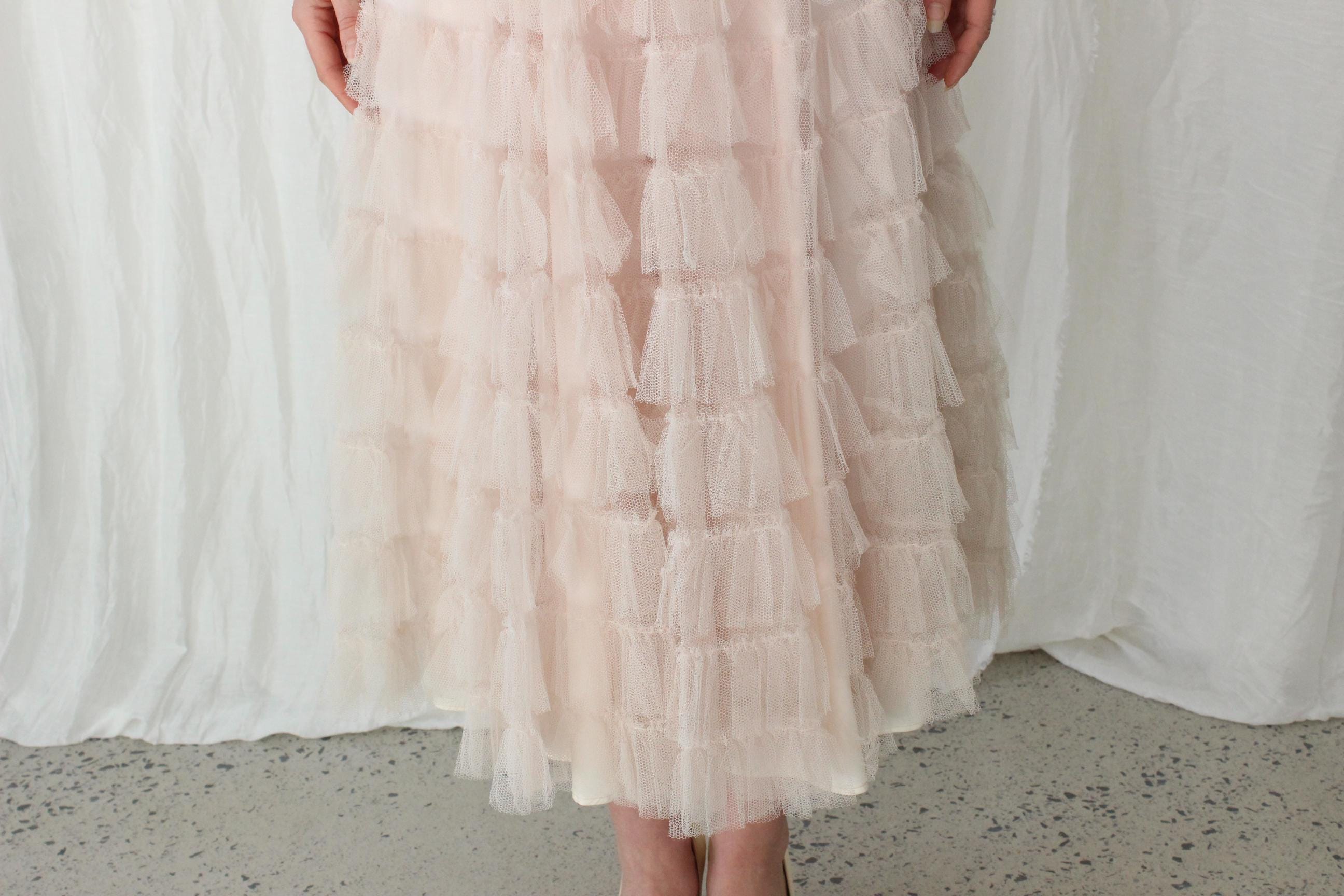 1950s Blush Pink Tiered Tulle Cocktail Dress