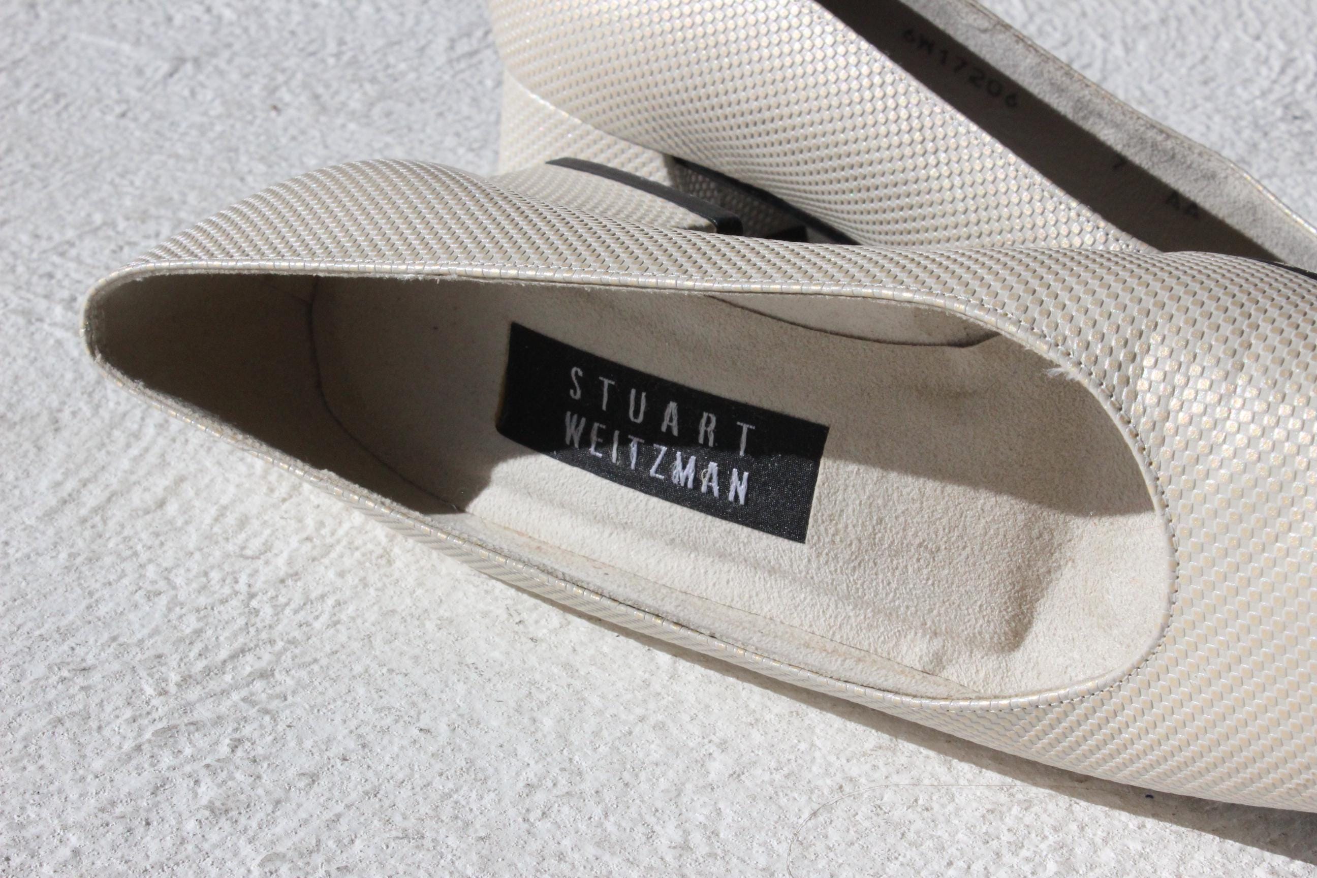 90s Stuart Weitzman Oyster Metallic Leather Heels - Euro 37
