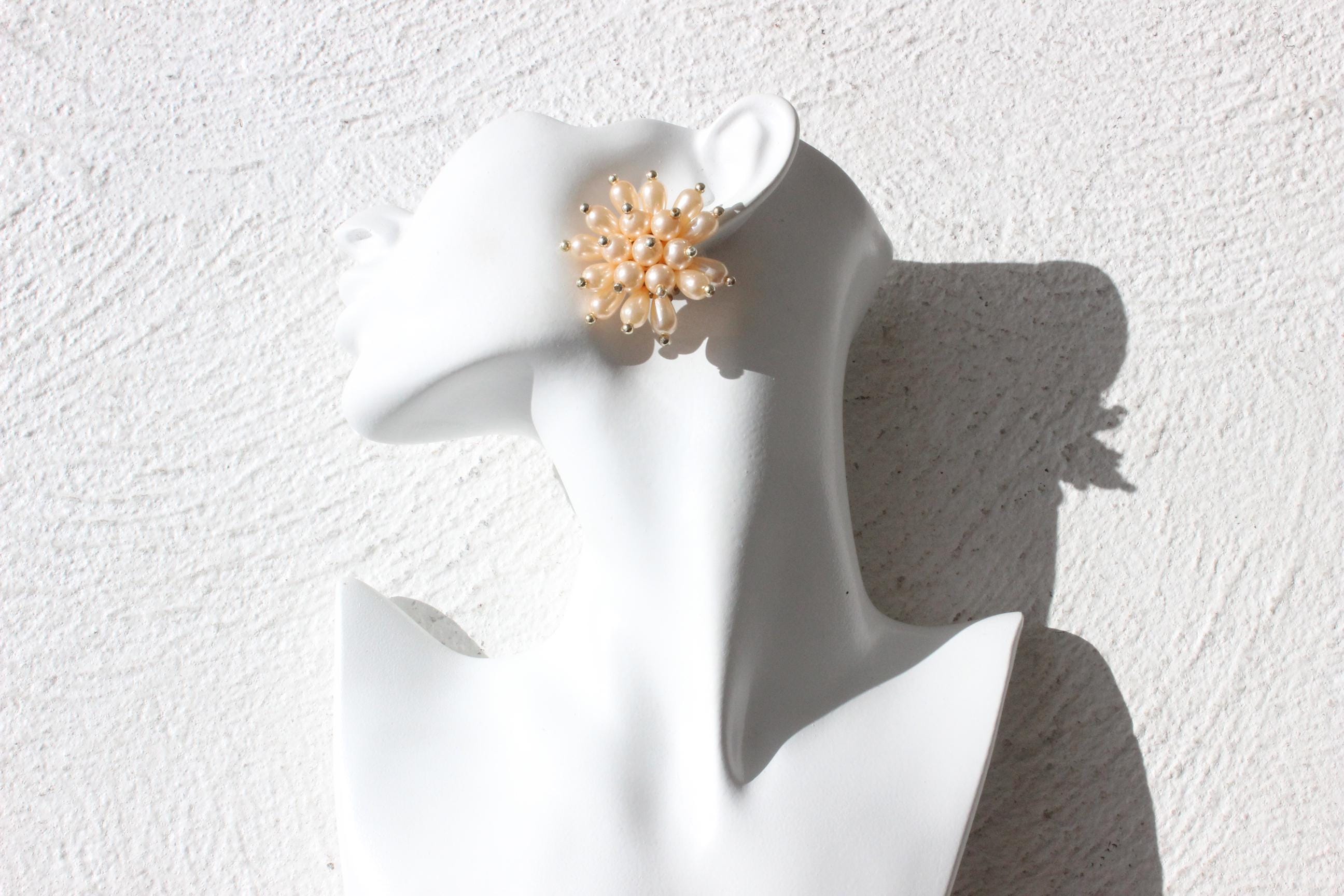 80s Pastel Peach Pearl 'Flower' Clip Ons