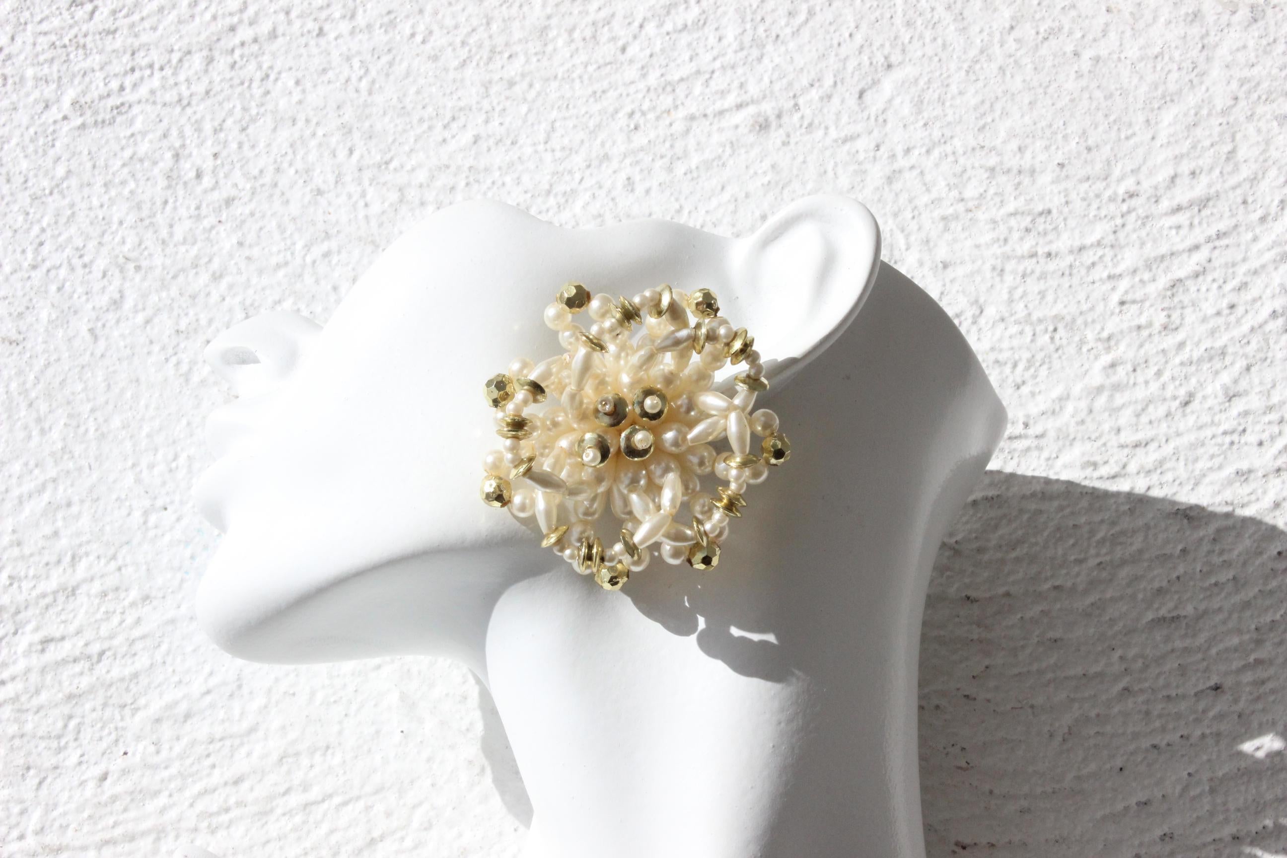 80s Champagne Pearl Cluster Clip Ons