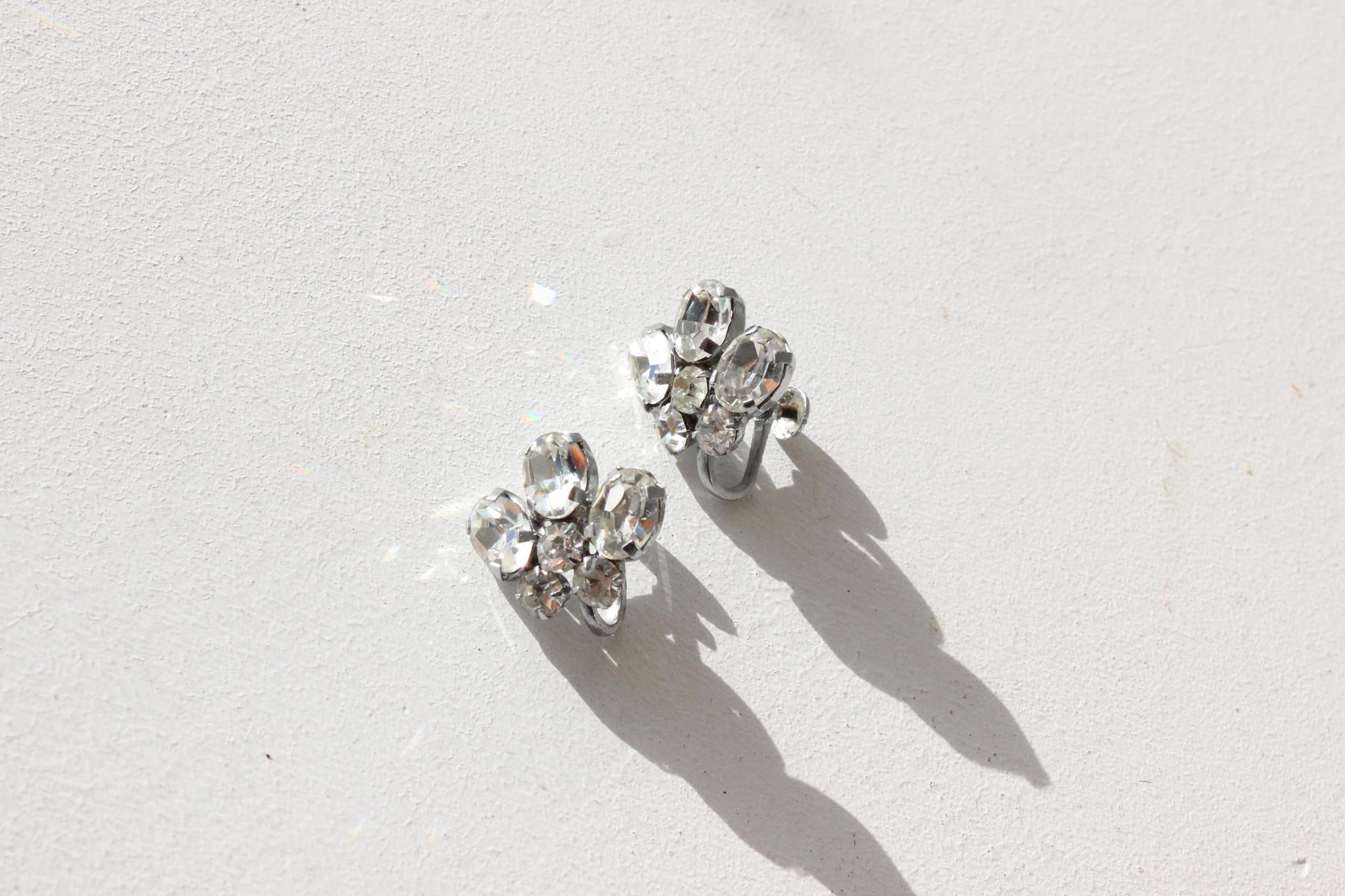 50s Fine Austrian Crystal Screw Back Cocktail Earrings