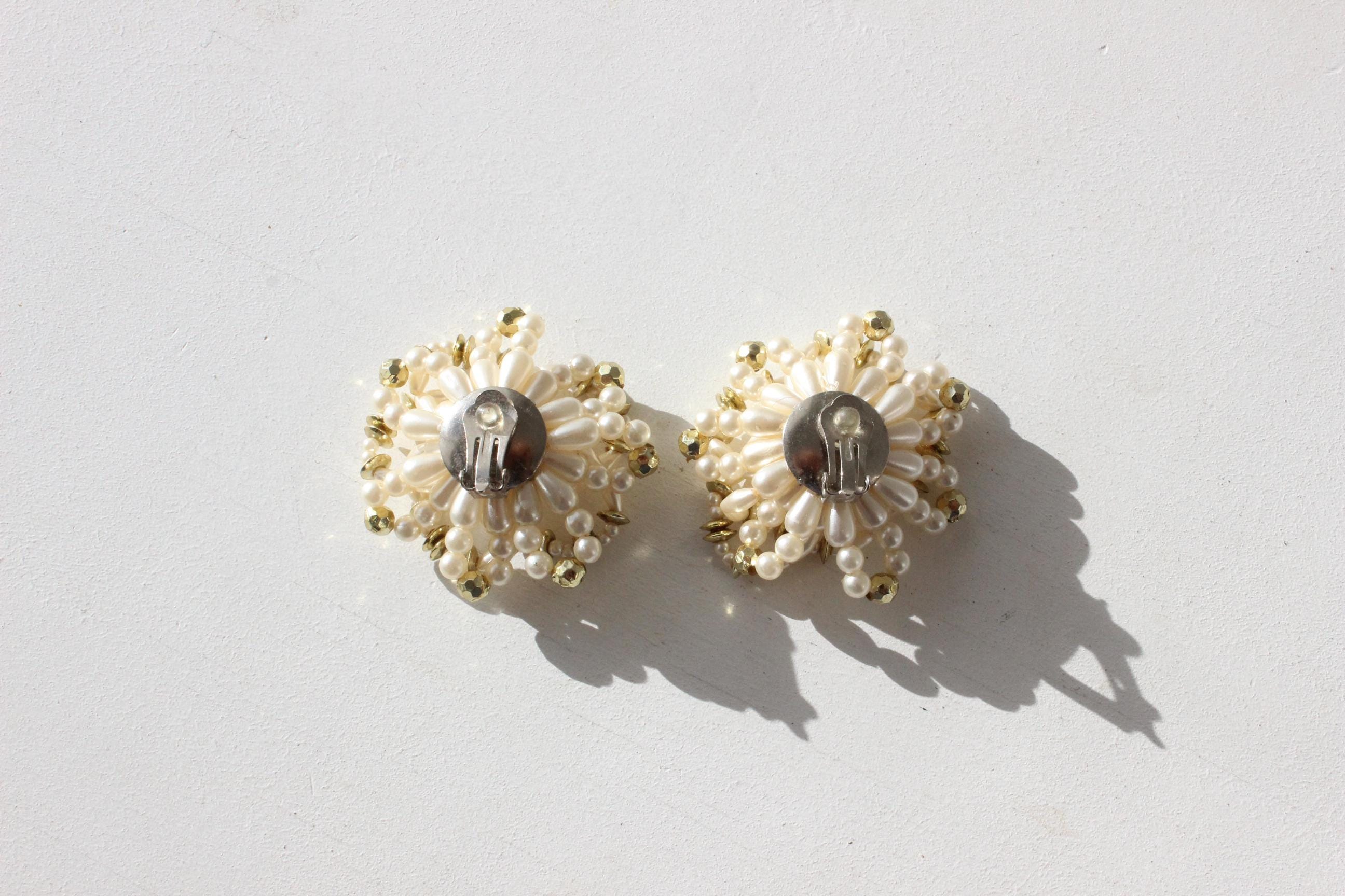 80s Champagne Pearl Cluster Clip Ons