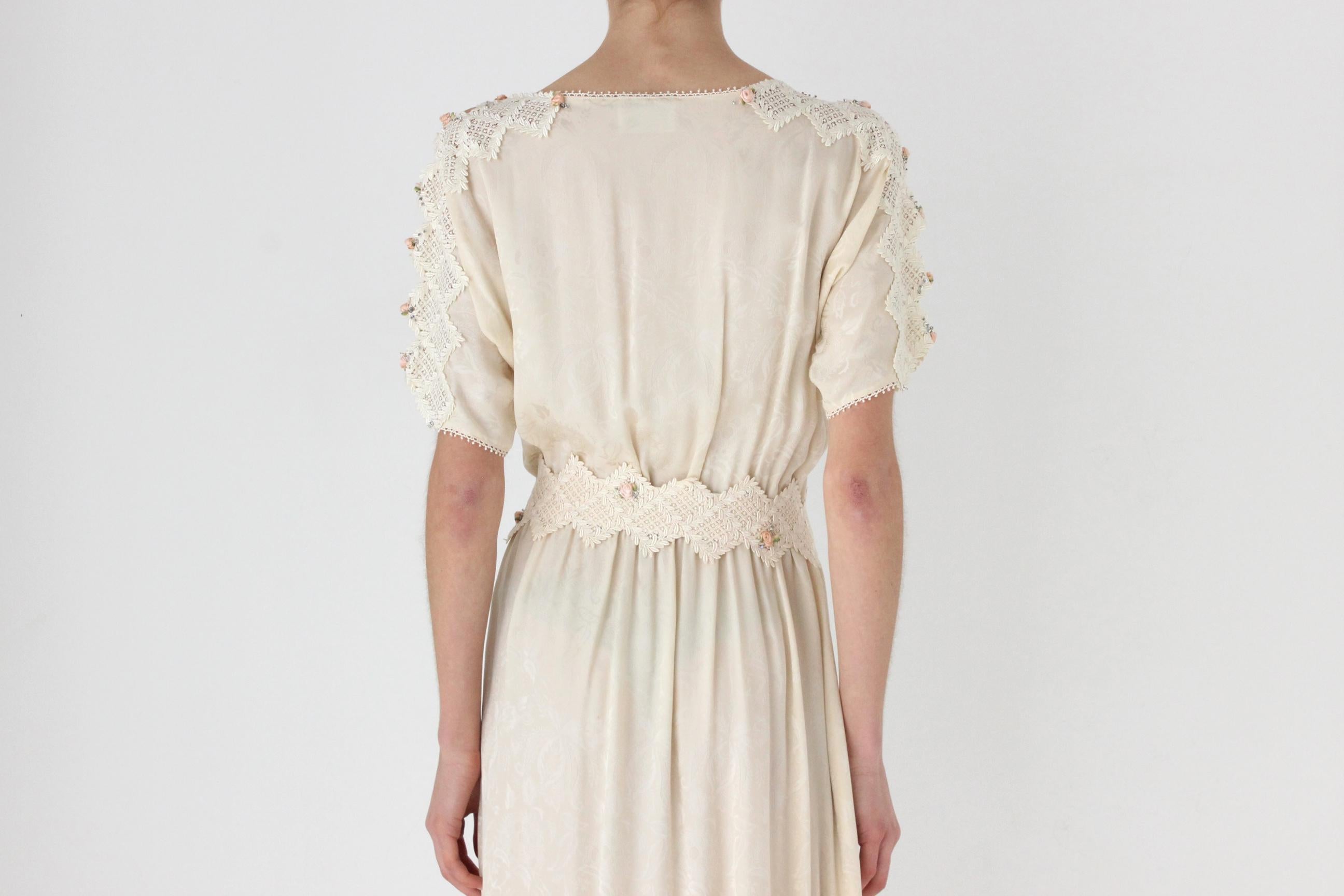 80s Carol Peretz Relaxed Silk Dress w/ Cut Out Lace