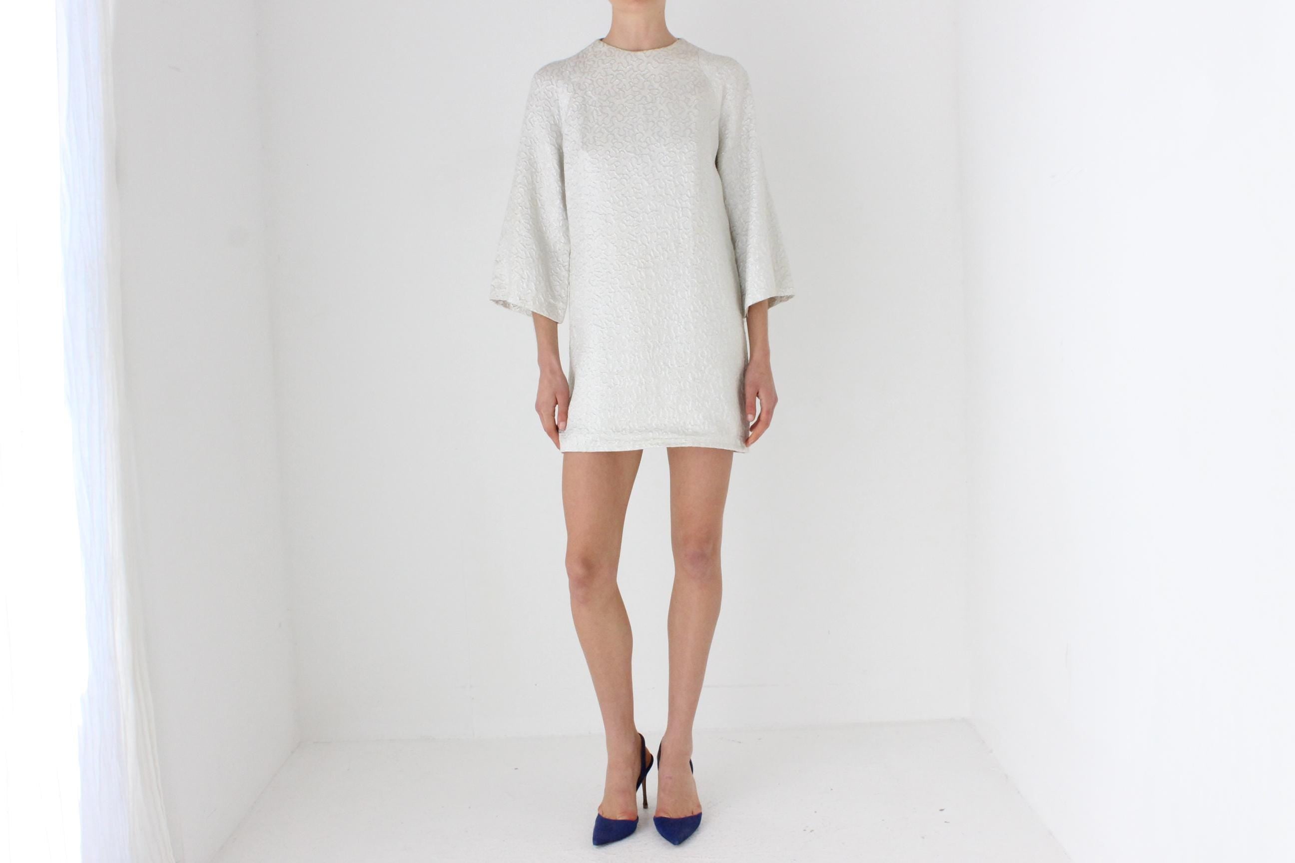 60s Silver Wide Sleeve Mini Shift Dress