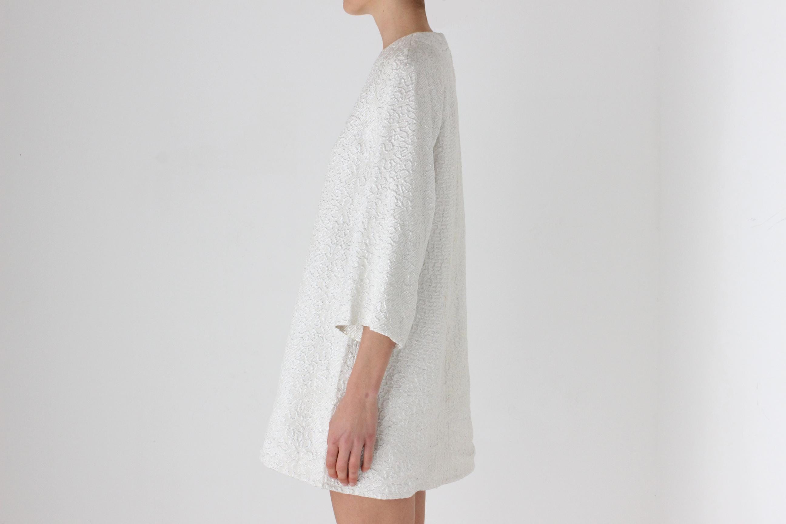 60s Silver Wide Sleeve Mini Shift Dress