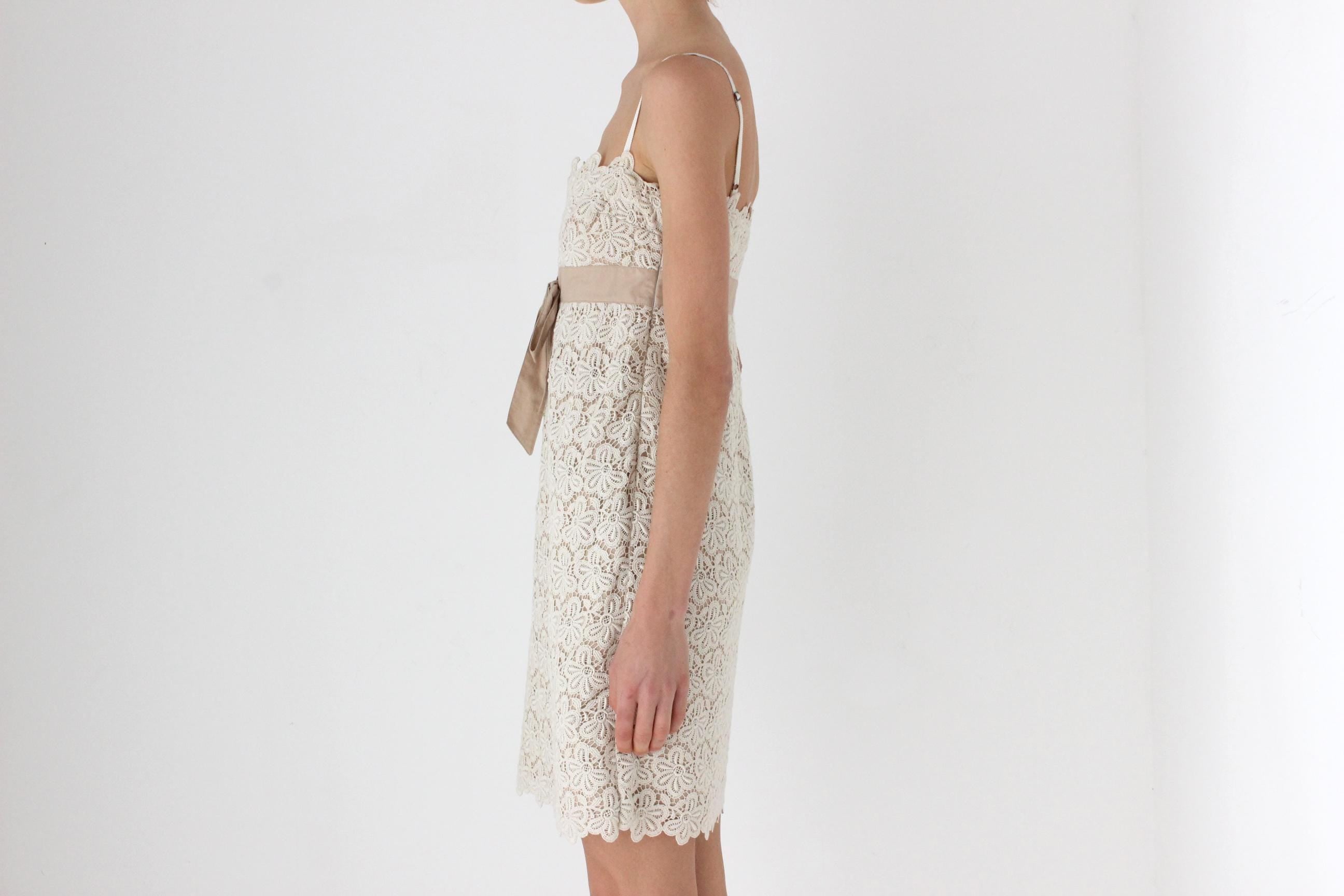 90s Valentino Neutral Cotton Lace Shift