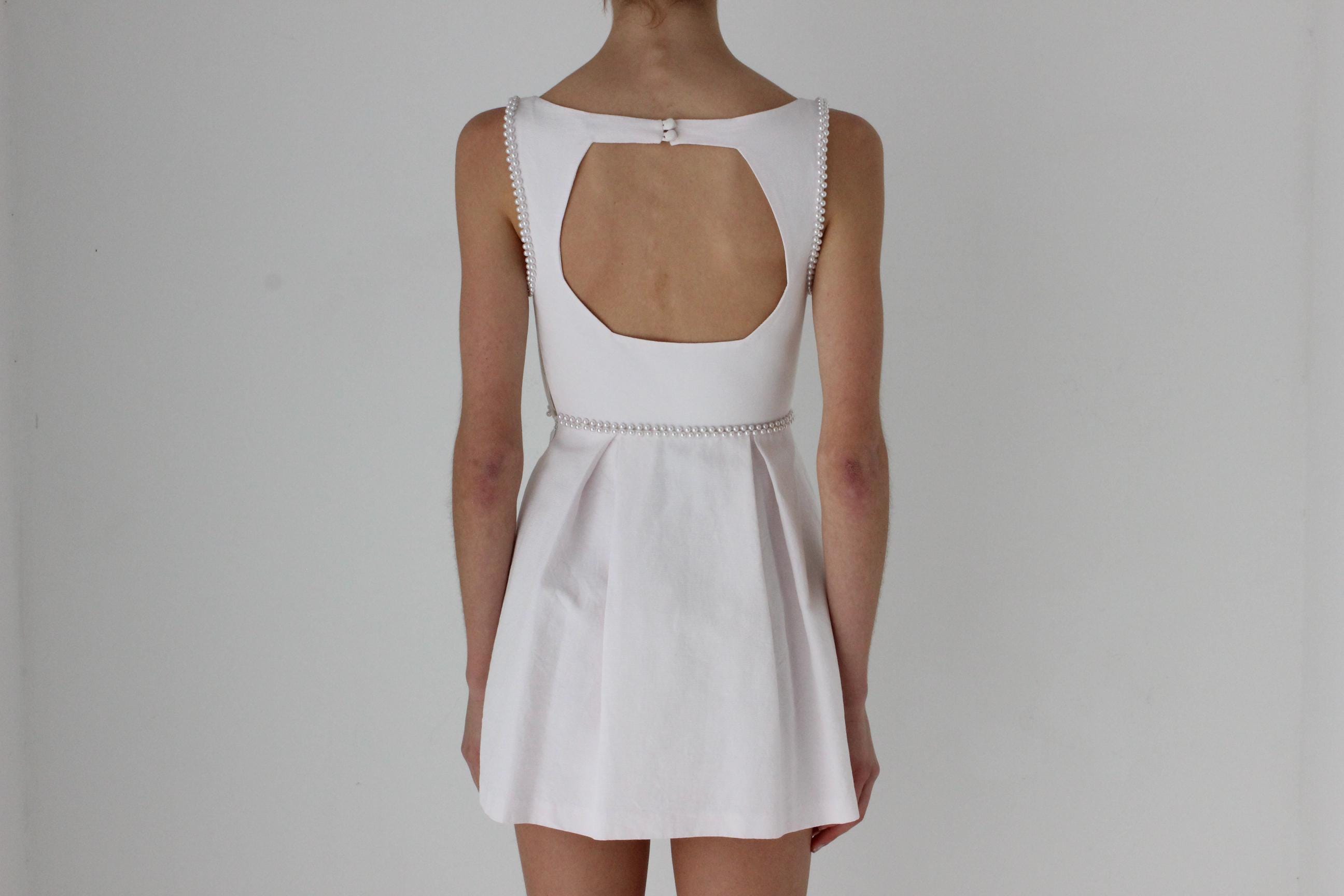 Y2K Petite Bateau Neck Puffball Mini w/ Pearls