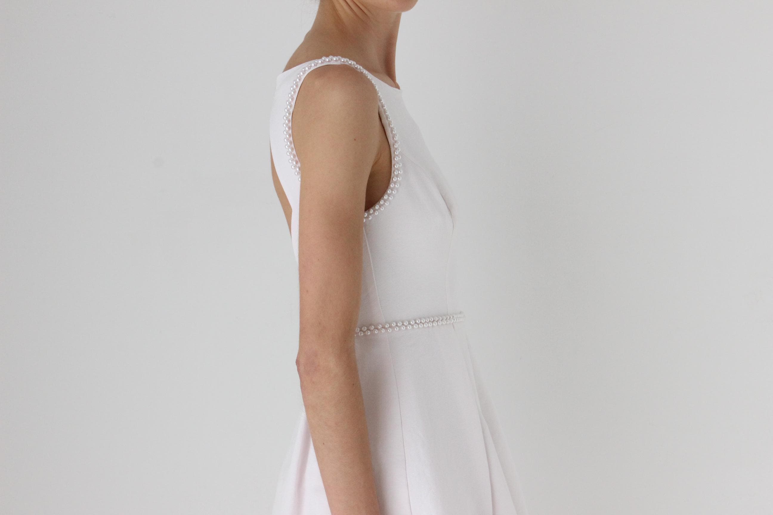 Y2K Petite Bateau Neck Puffball Mini w/ Pearls