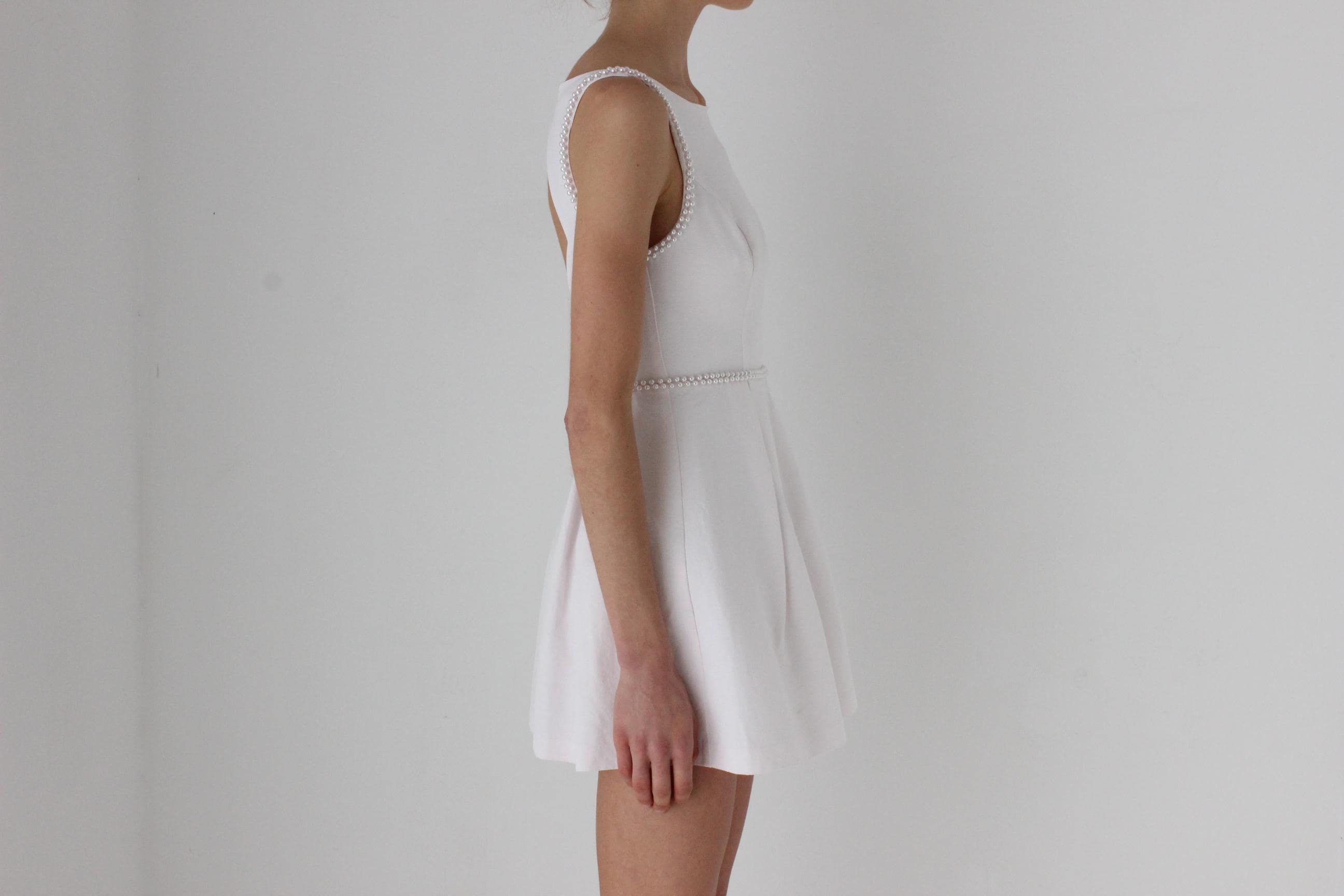 Y2K Petite Bateau Neck Puffball Mini w/ Pearls