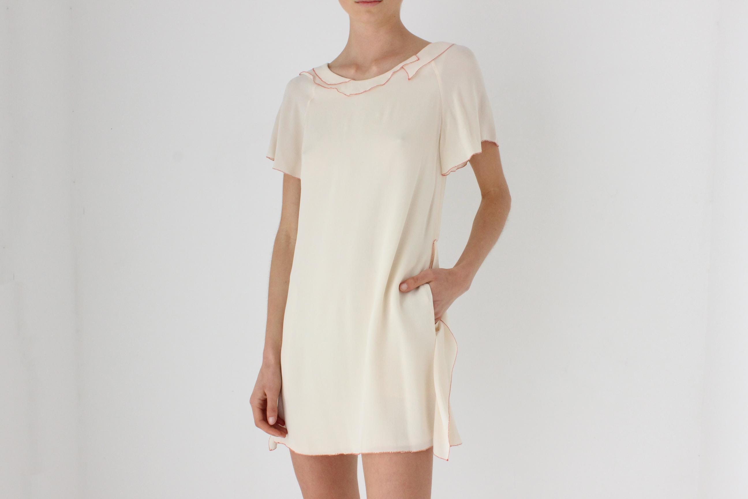 3.1 Phillip Lim Relaxed Silk Mini Dress w/ Red Stitching