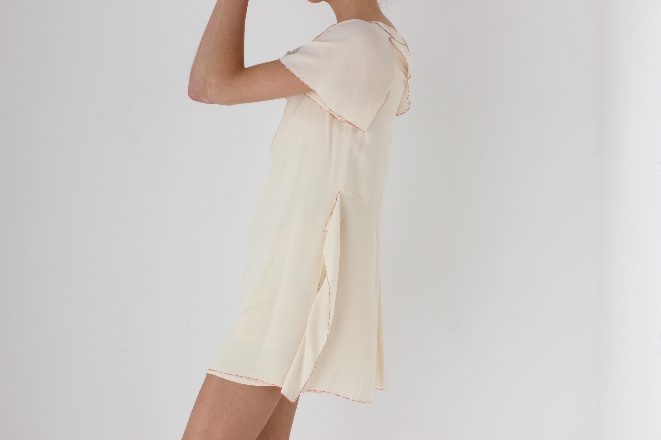 3.1 Phillip Lim Relaxed Silk Mini Dress w/ Red Stitching