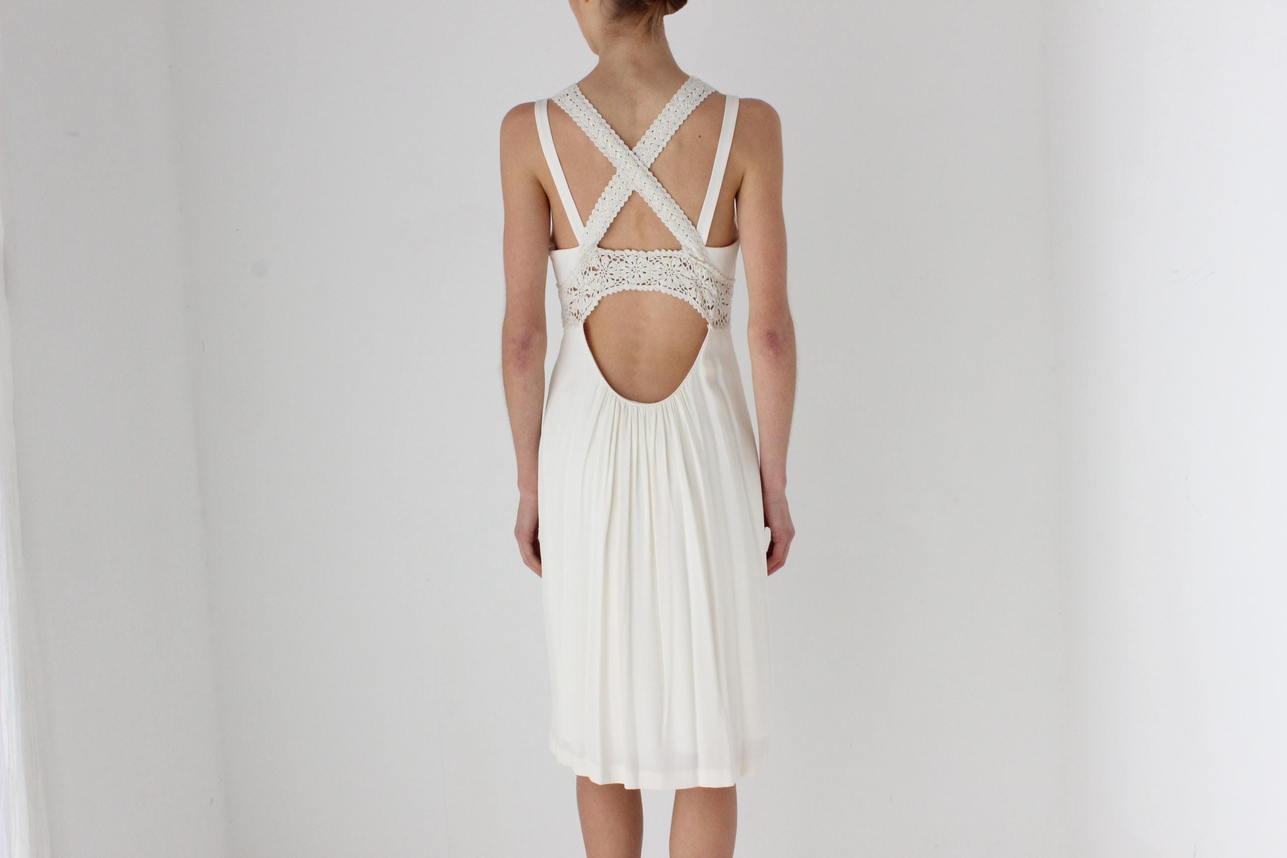 Y2K Nicole Miller Silk & Macrame Trim Dress