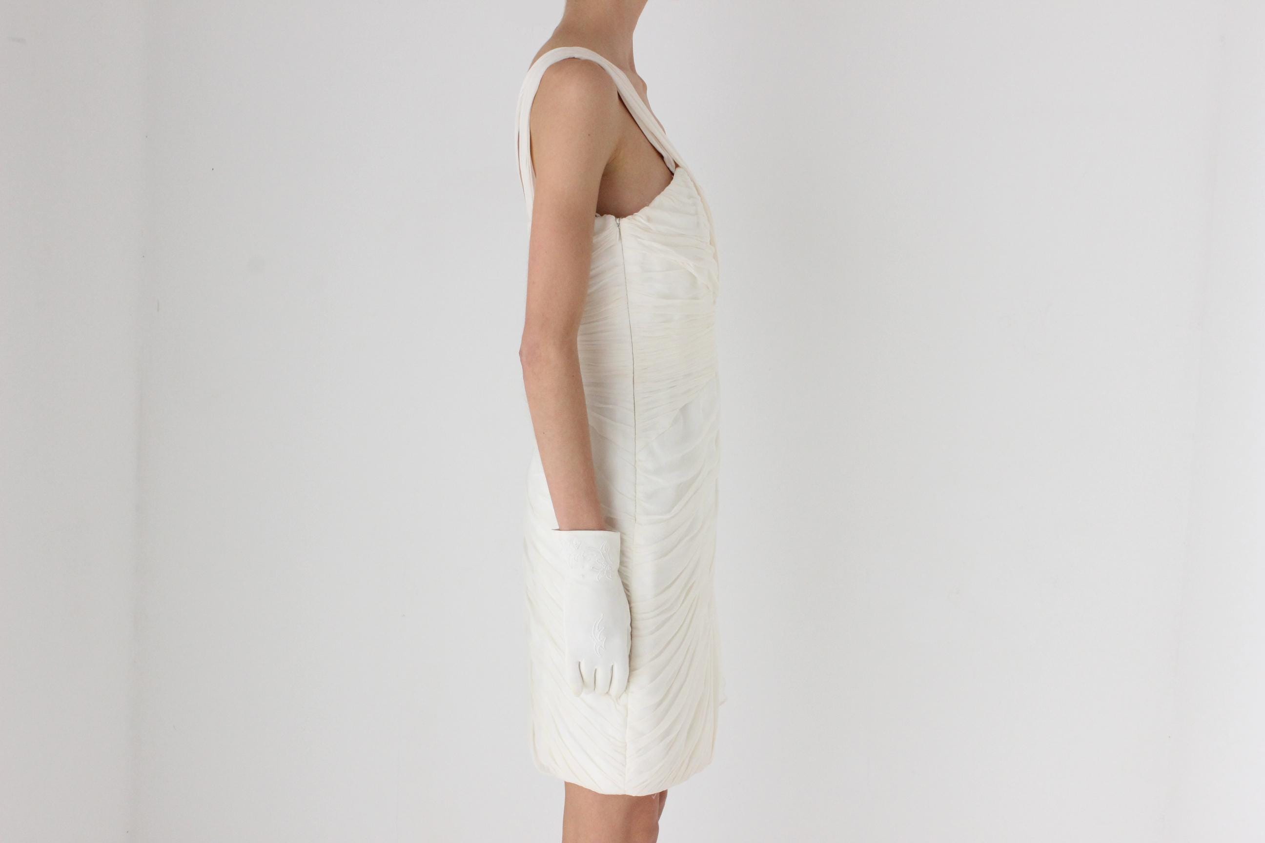 2000s Monique Lhuillier Draped Silk Georgette Mini