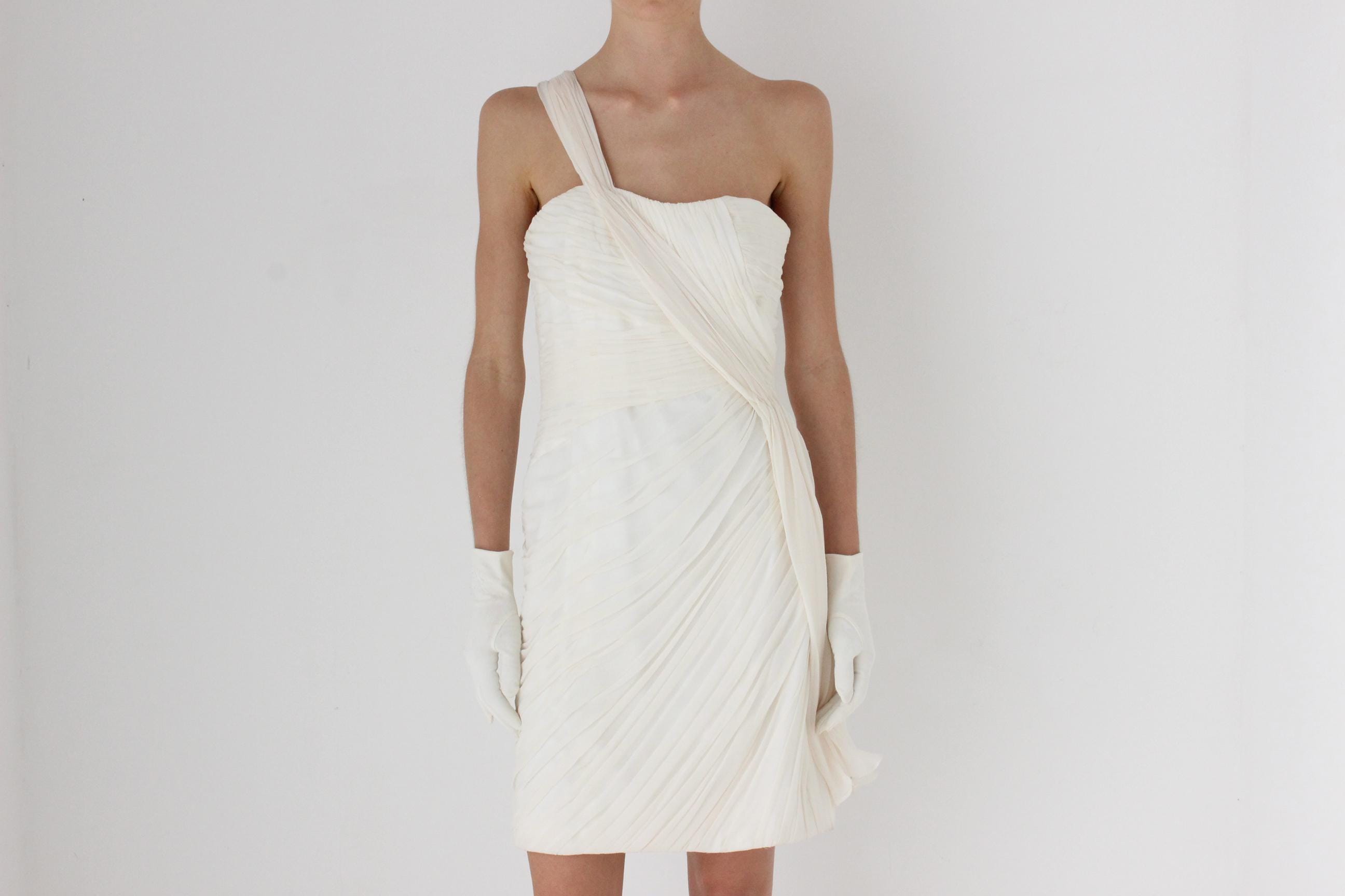 2000s Monique Lhuillier Draped Silk Georgette Mini