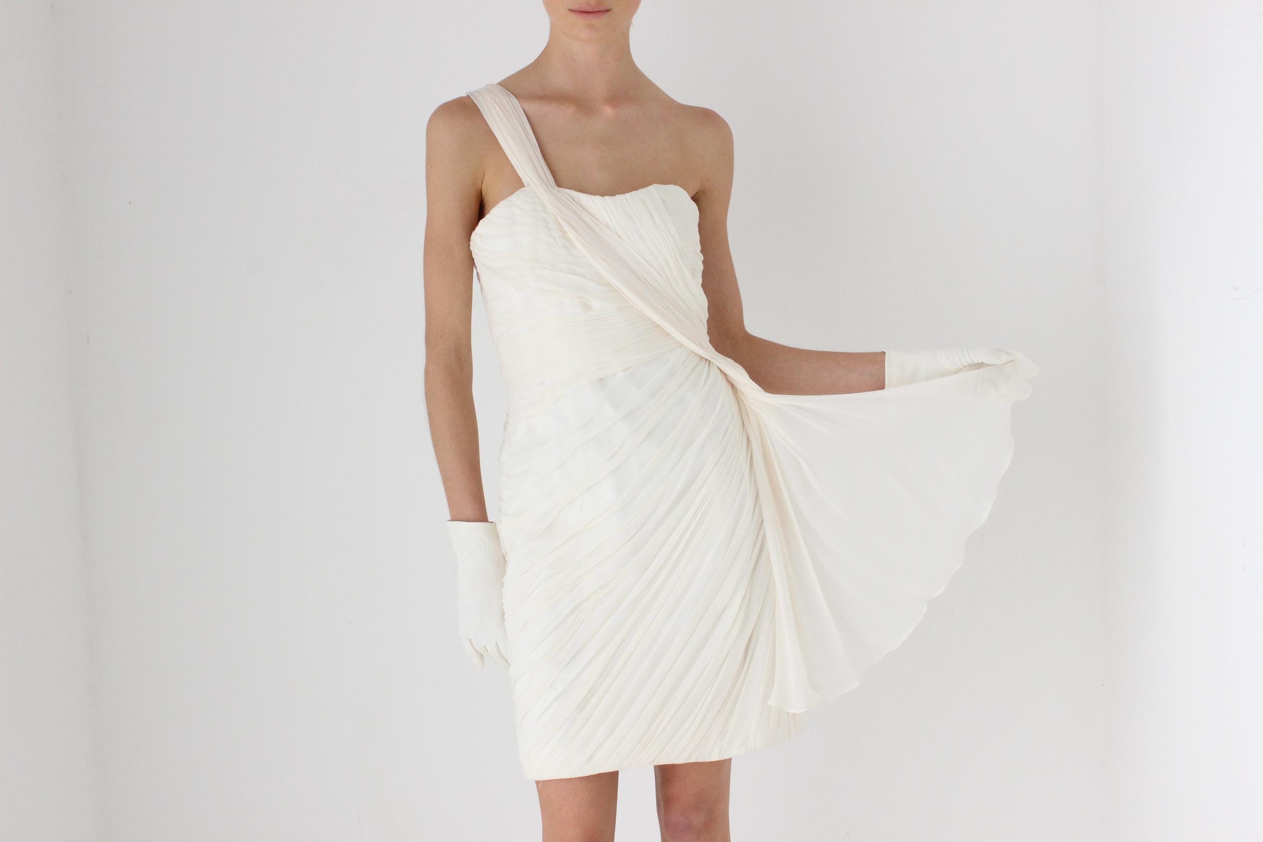 2000s Monique Lhuillier Draped Silk Georgette Mini