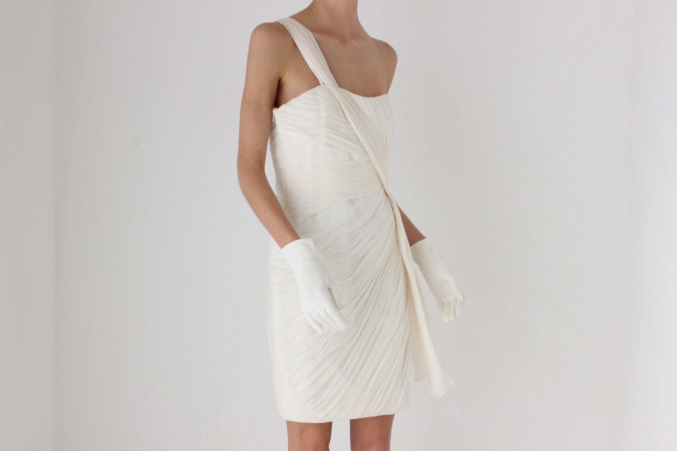 2000s Monique Lhuillier Draped Silk Georgette Mini