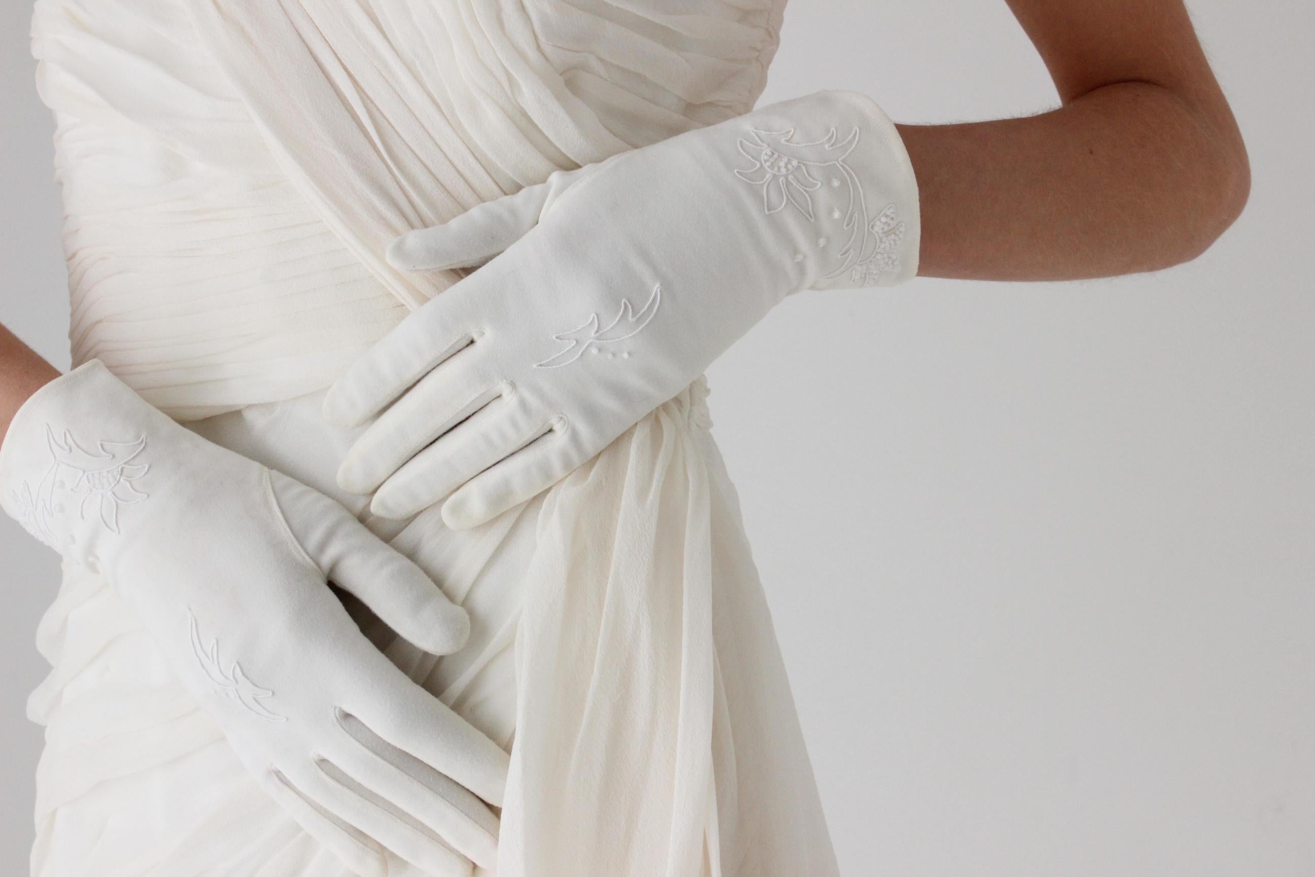 80s Glass Bead Stretch Nylon Bridal Gloves