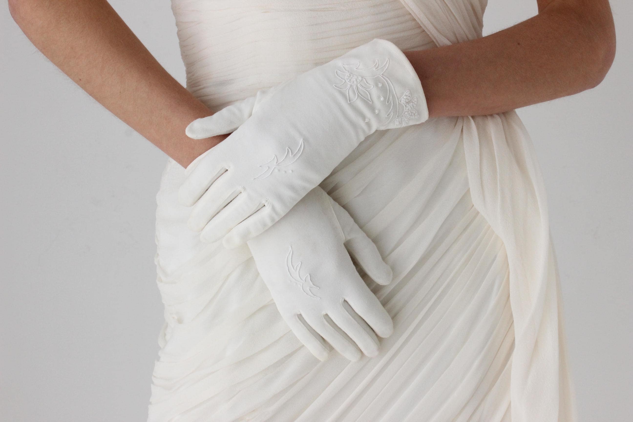 80s Glass Bead Stretch Nylon Bridal Gloves