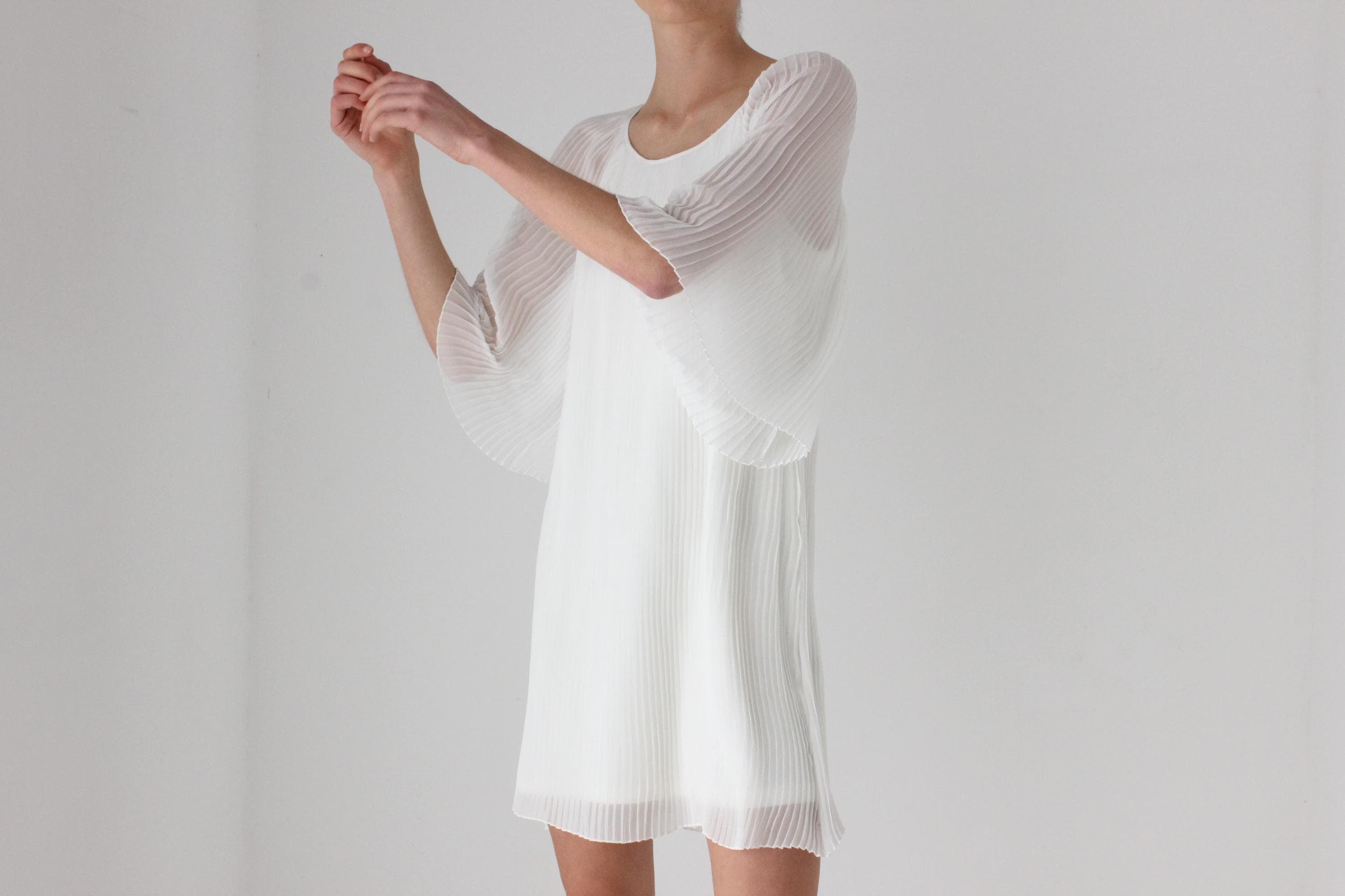 2000s Nicola Finetti Sheer Pleated Mini Dress
